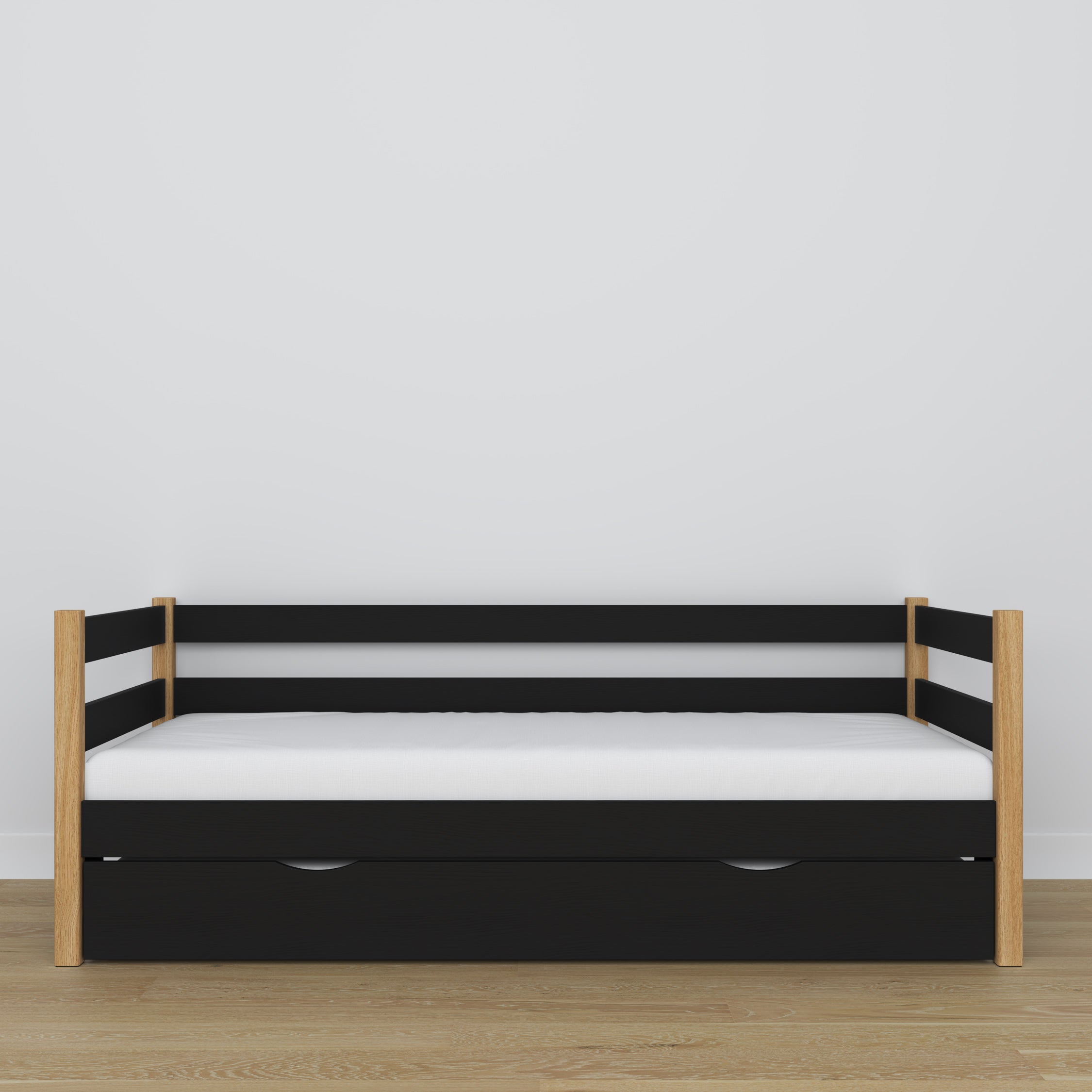 Łóżko sofa z szufladą na materac N01 czarno dębowy – dodatkowy widok, ekologiczne drewno