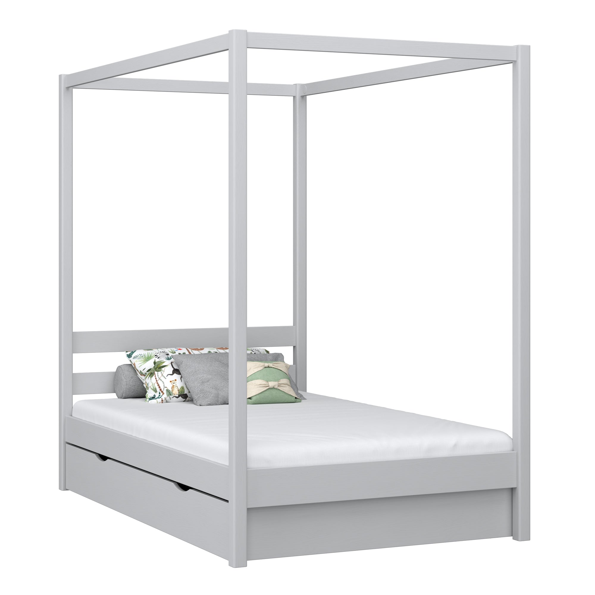 Wooden canopy bed with drawer grey – child’s room, scandi style