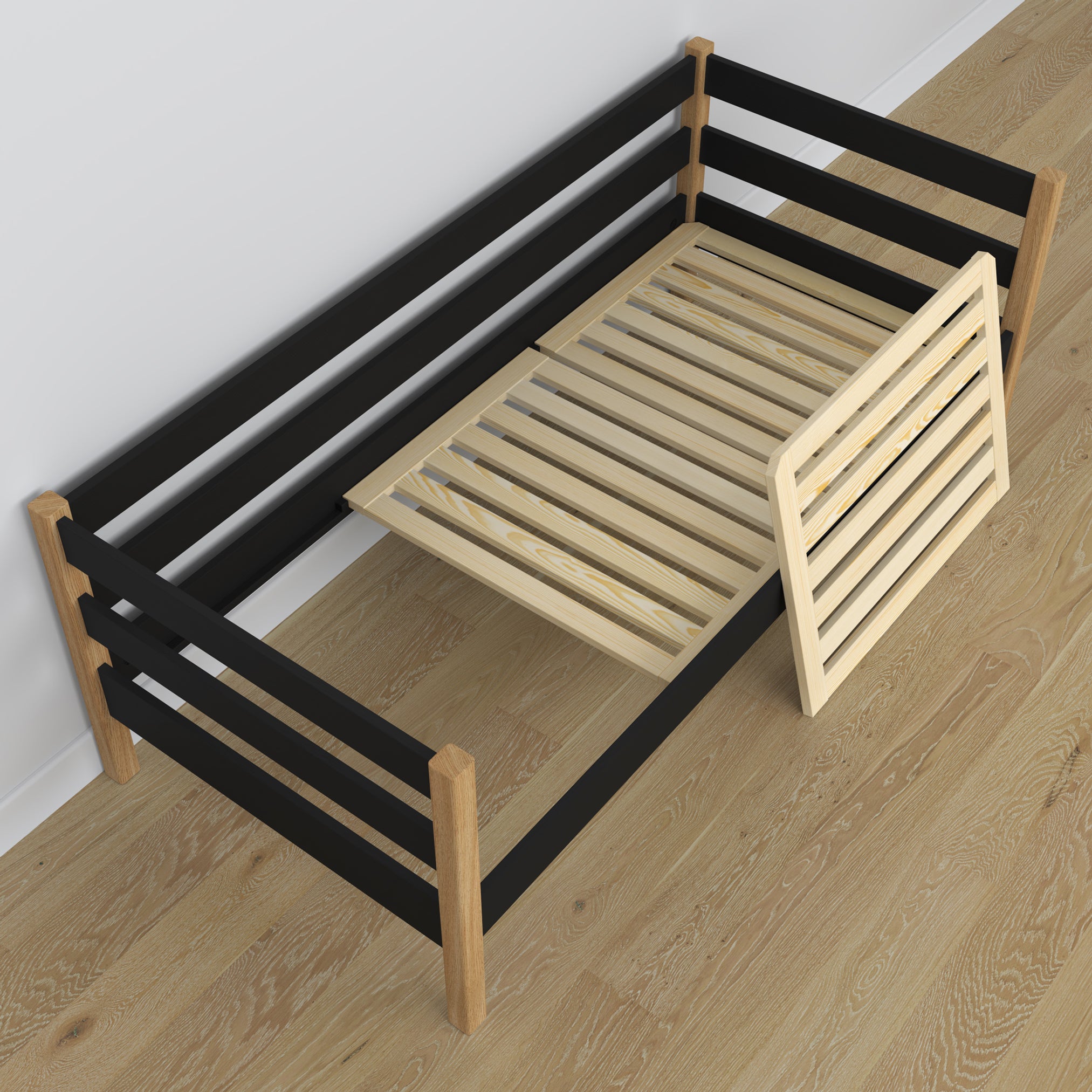 Łóżko sofa z szufladą N01 czarno dębowy – dodatkowy widok, bezpieczna konstrukcja