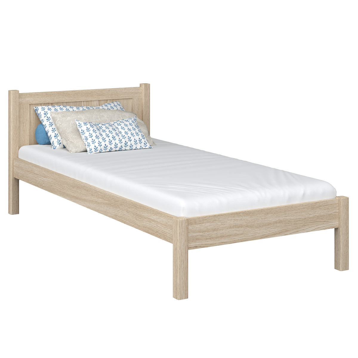 Letto singolo in rovere sbiancata – stanza per bambini, legno massello, stile scandi