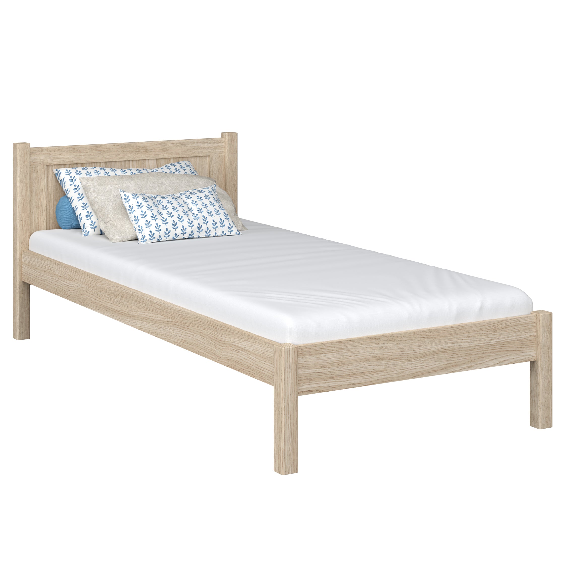 Letto singolo in rovere sbiancata – stanza per bambini, legno massello, stile scandi
