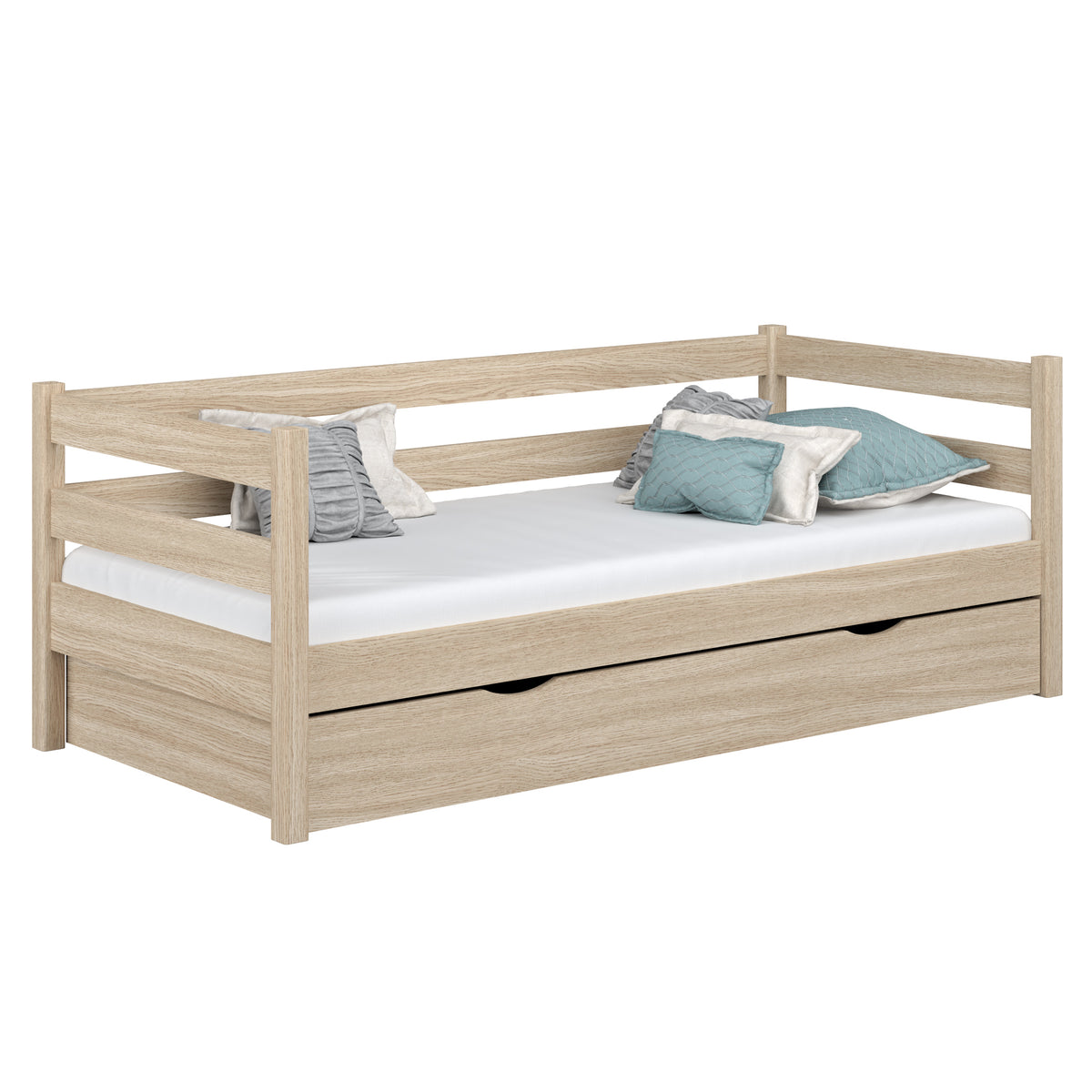 Sofa bed oak bleached oak – open drawer, bedding storage