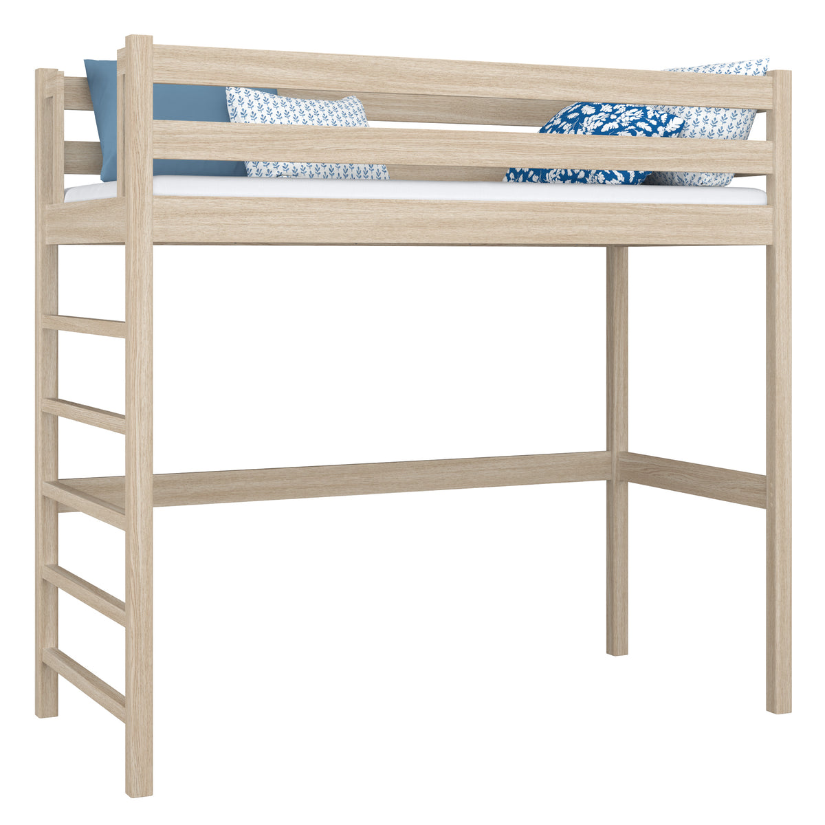 Letto a soppalco quercia sbiancata – scala e sponda in quercia, Nizio Home