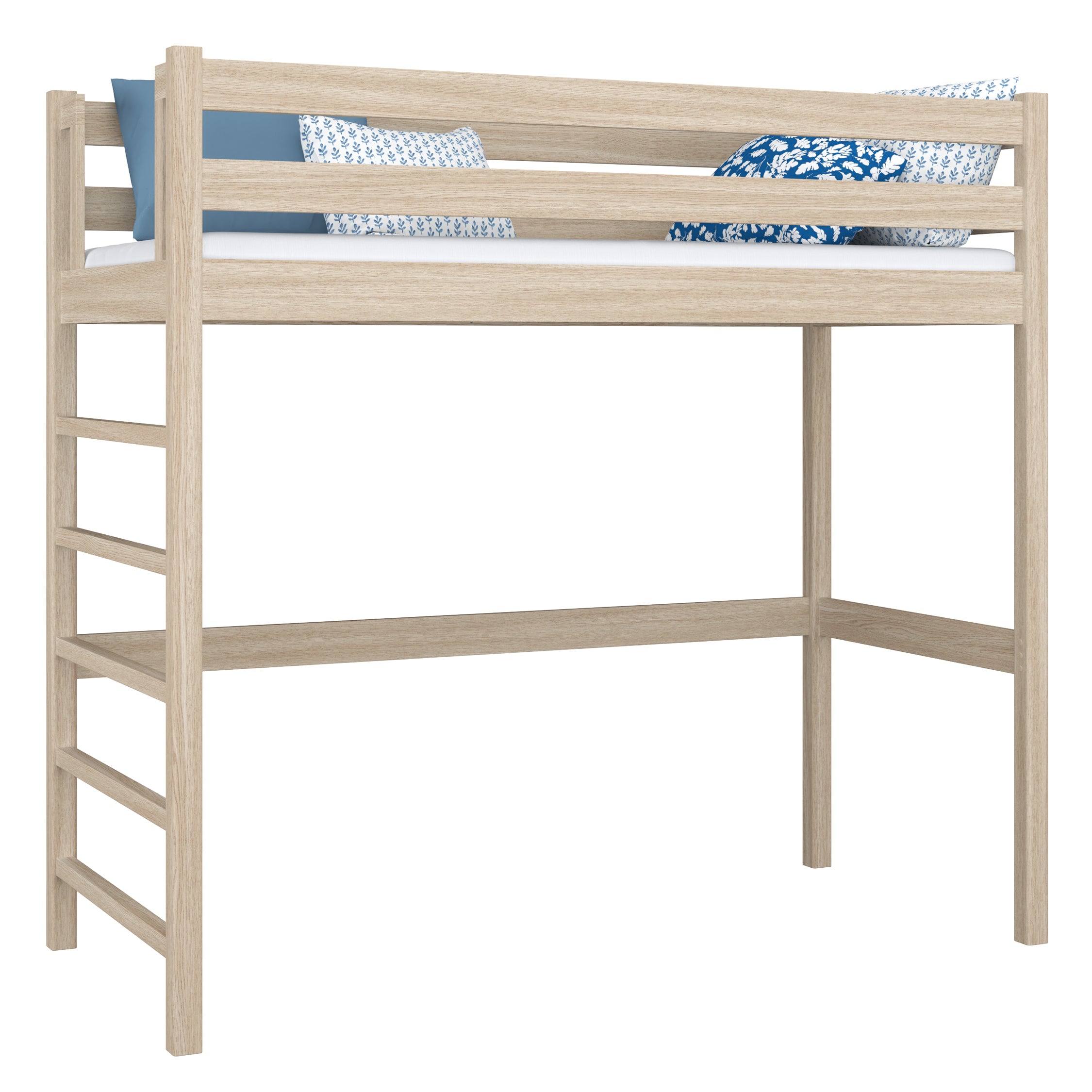 Letto a soppalco quercia sbiancata – scala e sponda in quercia, Nizio Home
