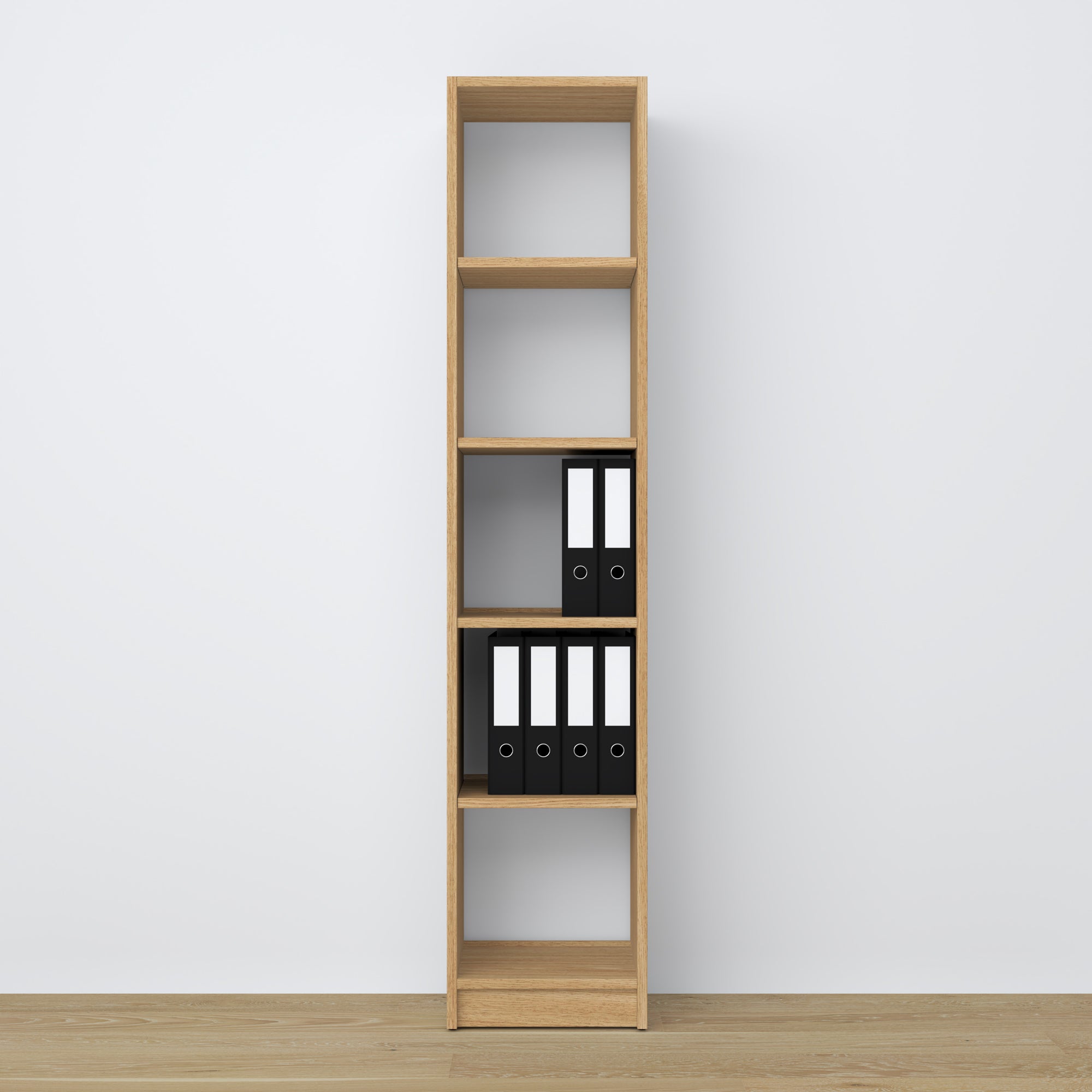 Bookcase natural oak made of oak – side view, depth and profile