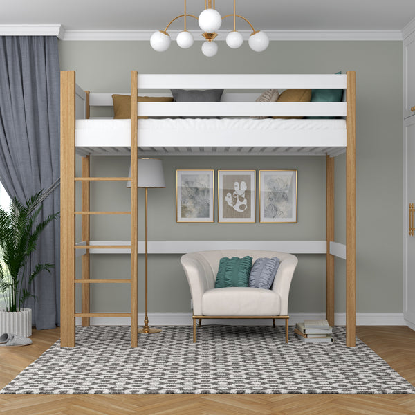White and Oak Wooden Loft Bed – Children’s Room, Solid Wood, Scandi Style