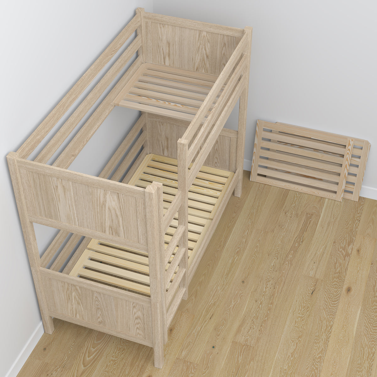 Oak Bunk Bed Bleached Oak with Mattress Drawer – Room Arrangement