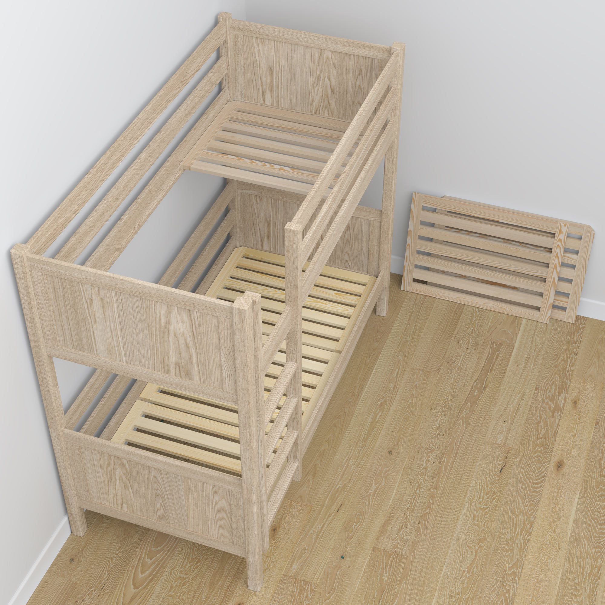 Oak Bunk Bed Bleached Oak with Mattress Drawer – Room Arrangement