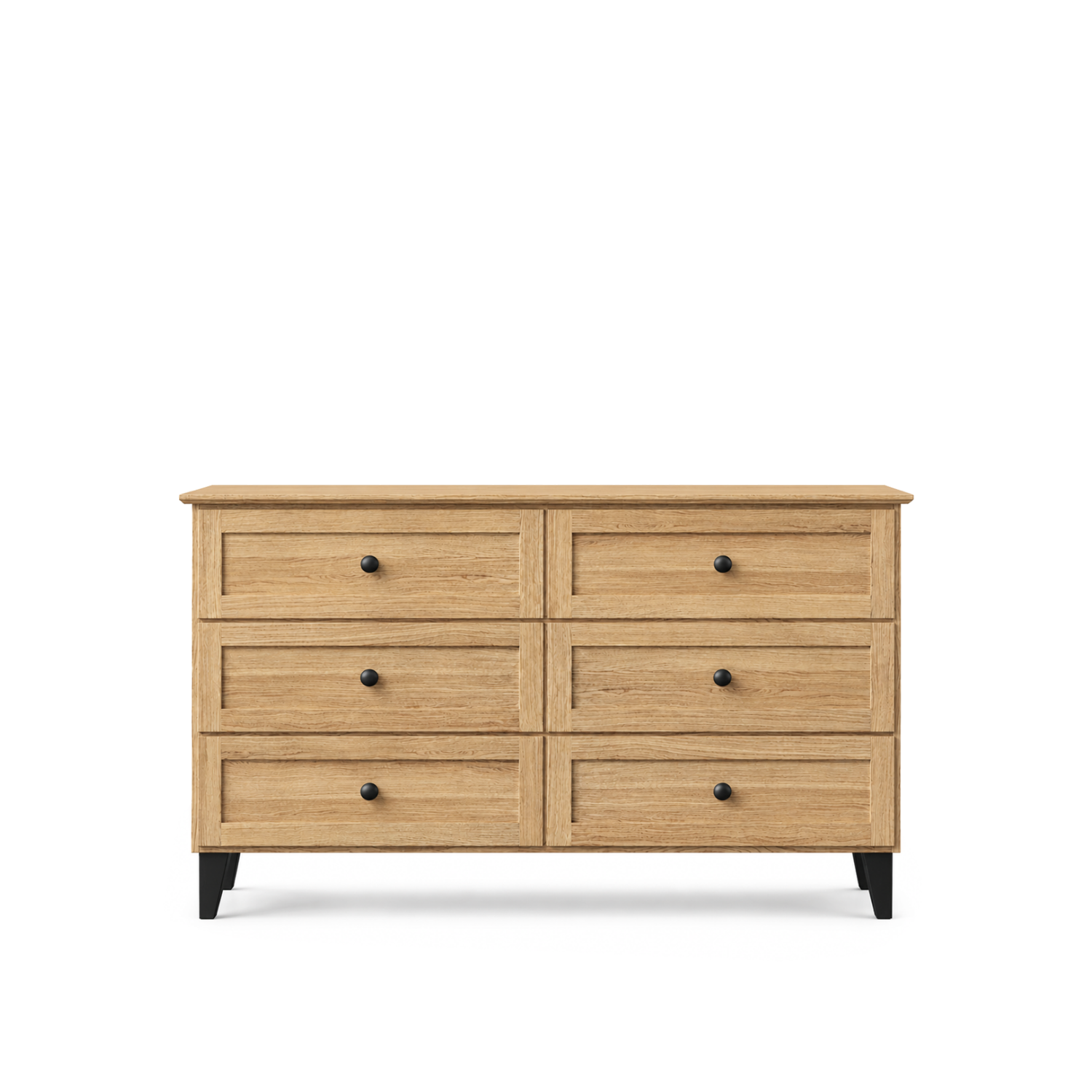 Komoda z 6 szufladami dębowe dąb naturalny z czernią 154 cm – sypialnia, styl skandynawski