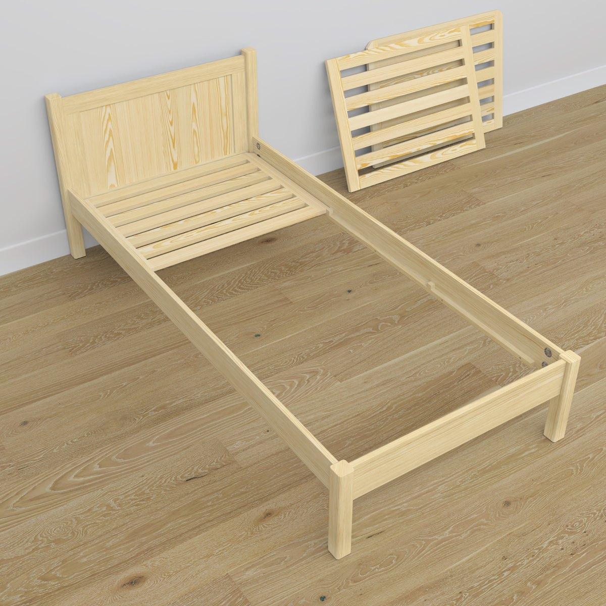 Letto con cassetto in legno pino trasparente – testiera, dettaglio su qualità legno