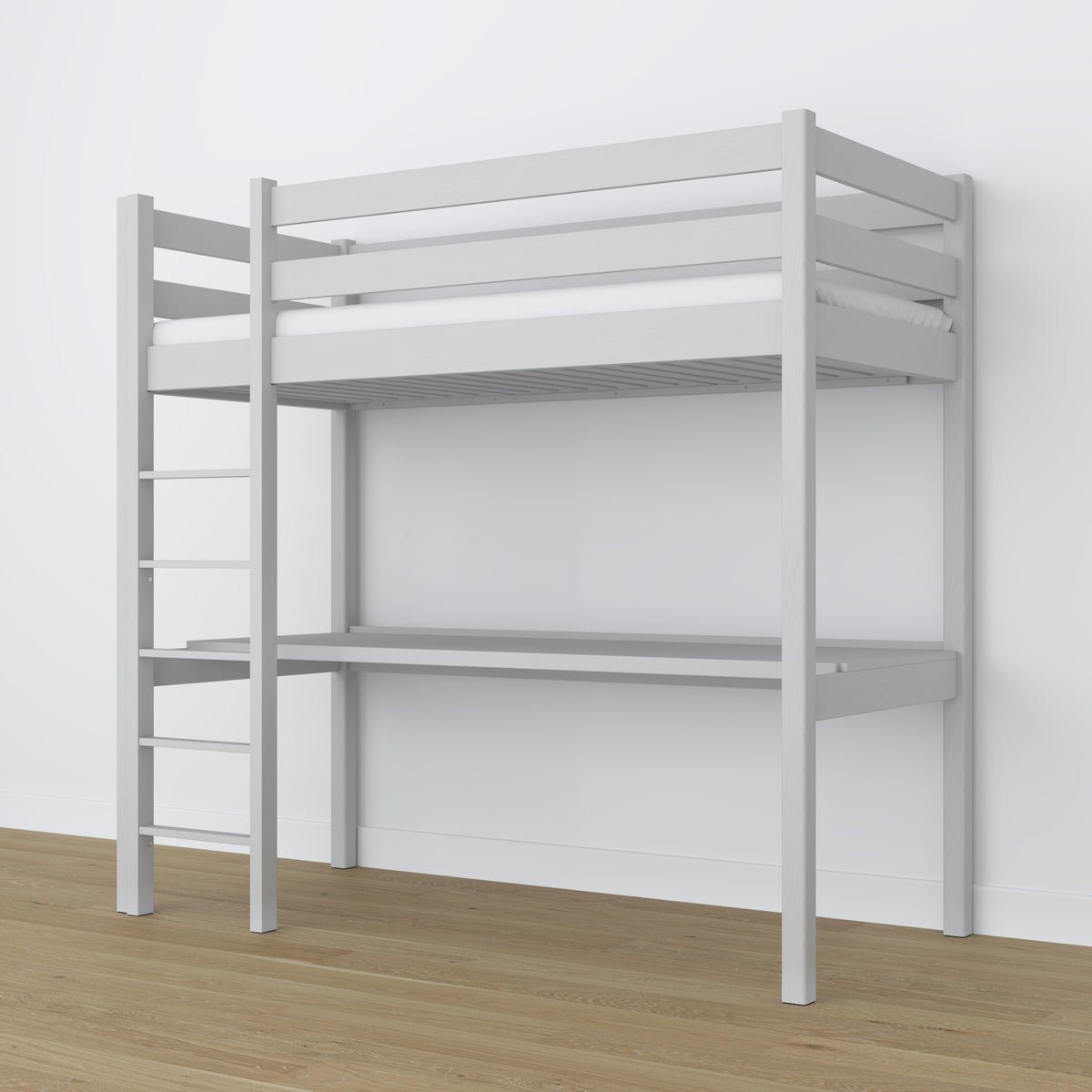 Grey Wooden Loft Bed with Desk – Frame and Slats, Nizio