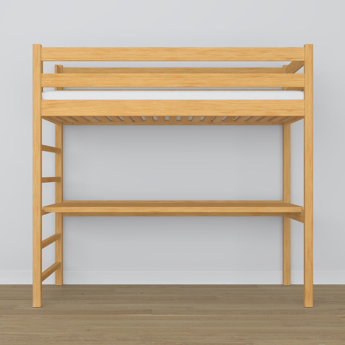 Natural Pine Wooden Loft Bed with Desk – Ladder and Joint Details