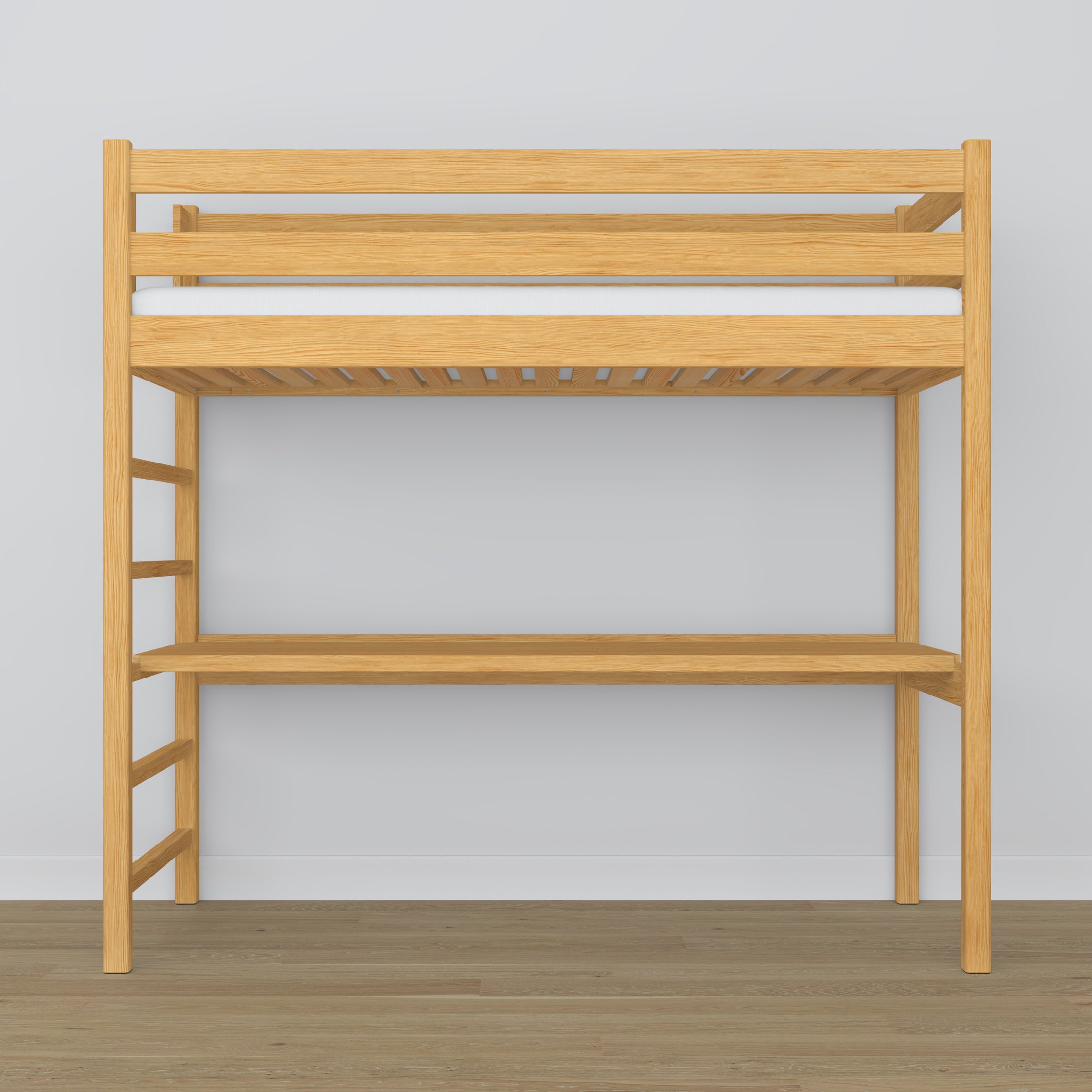 Natural Pine Wooden Loft Bed with Desk – Ladder and Joint Details