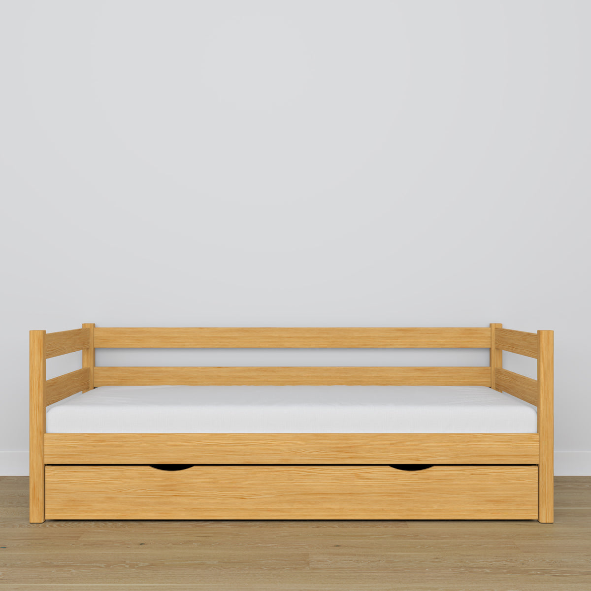Letto divano con cassetto pino naturale in legno – dimensioni e schema, Nizio