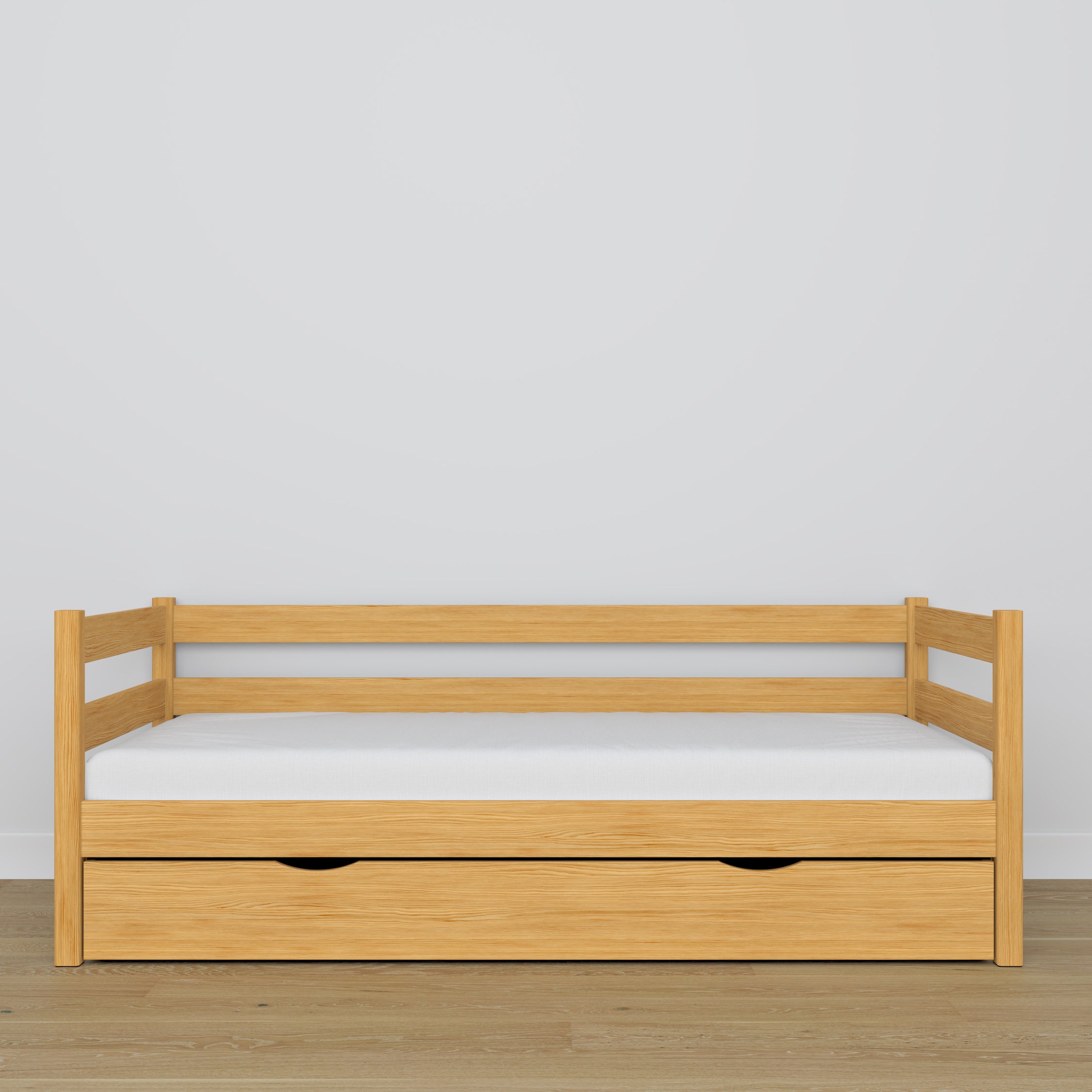 Letto divano con cassetto pino naturale in legno – dimensioni e schema, Nizio