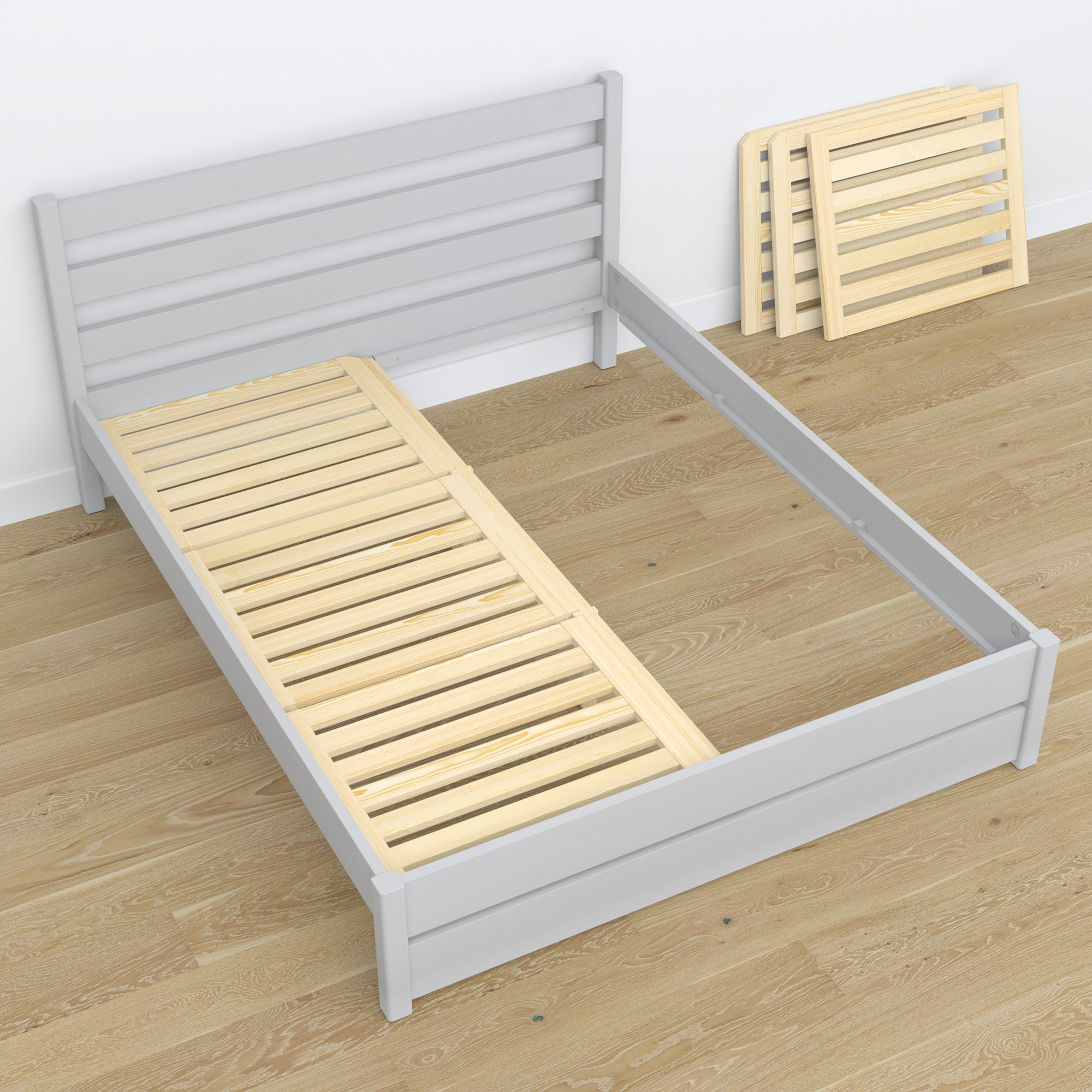Letto matrimoniale grigio in legno – dimensioni e schema, Nizio Home