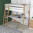 Letto a soppalco bianco-quercia – scrivania in legno sotto camera da letto, stanza per bambini scandi