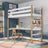 Letto a soppalco con scrivania in legno bianco-quercia – scala e sponda di protezione