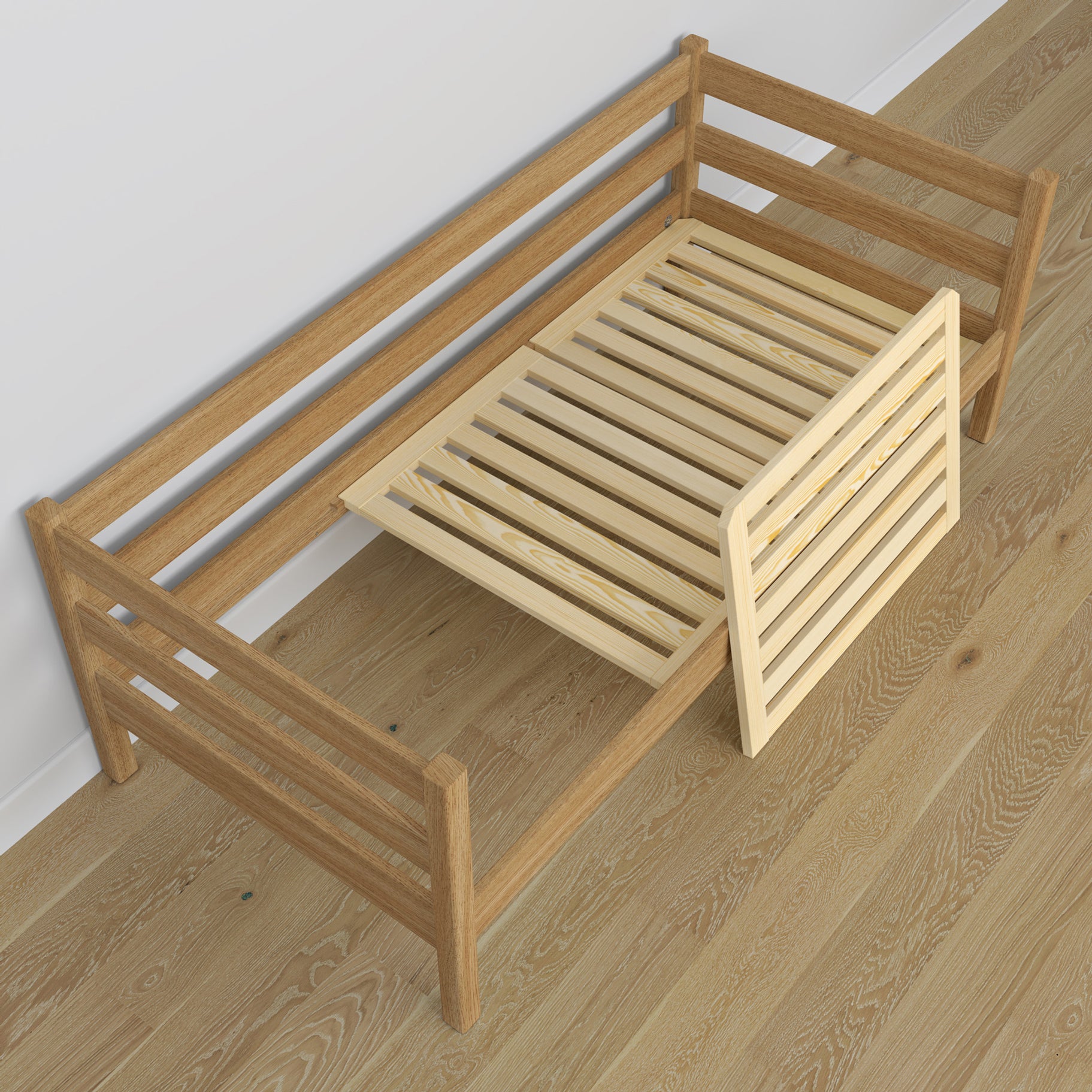 Łóżko sofa z szufladą na materac N01 dąb naturalny – dodatkowy widok, bezpieczna konstrukcja