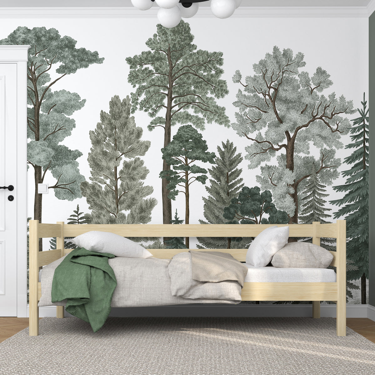 Letto divano pino trasparente – laterale sponda in legno, sicurezza per bambini