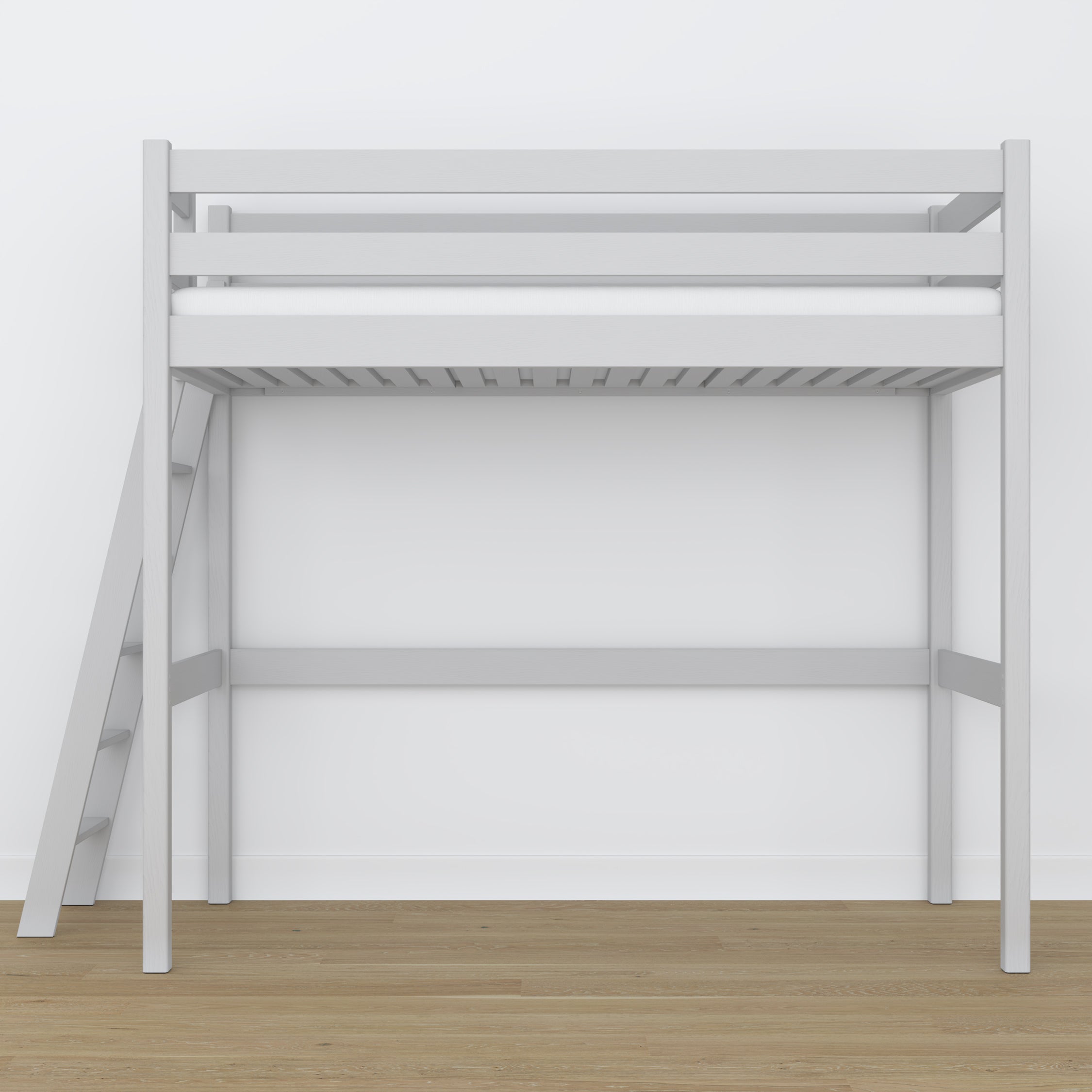 Letto a soppalco grigio – scala e sponda in legno, Nizio Home