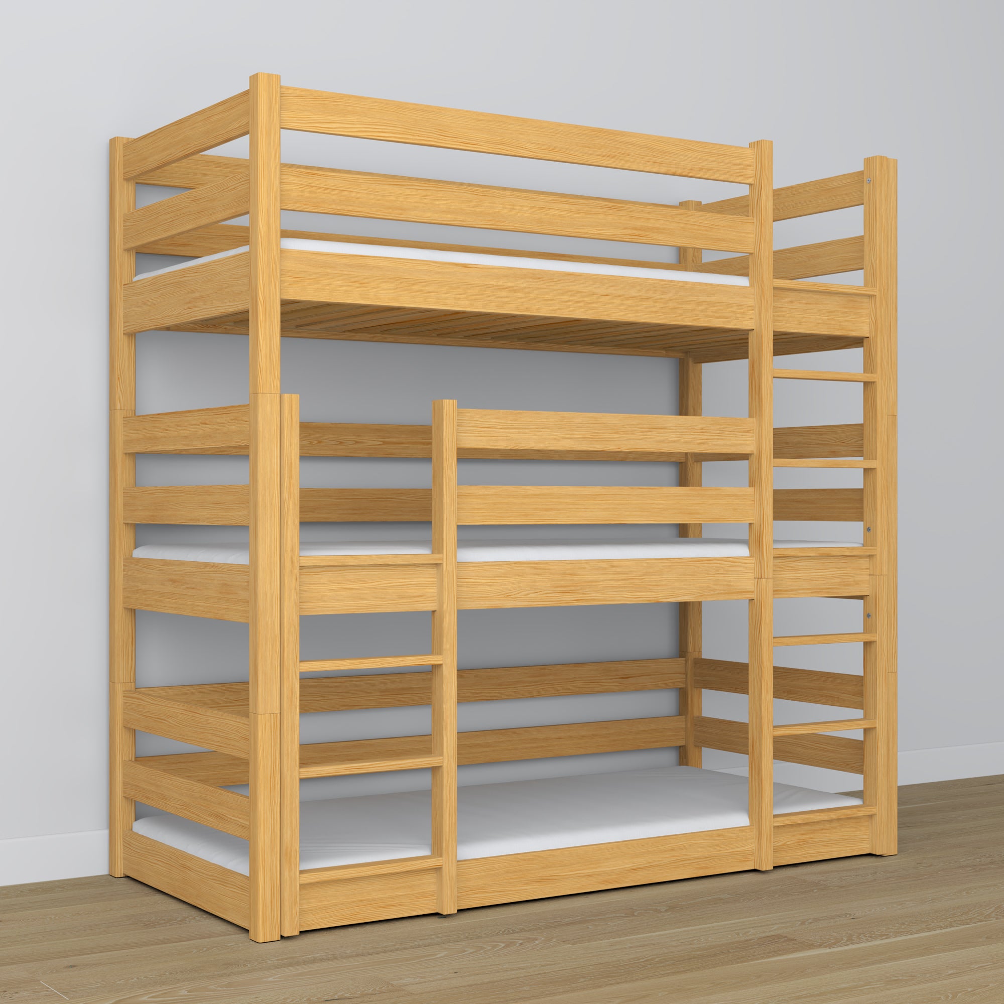 Triple bunk bed wooden natural pine – maximum use of room space
