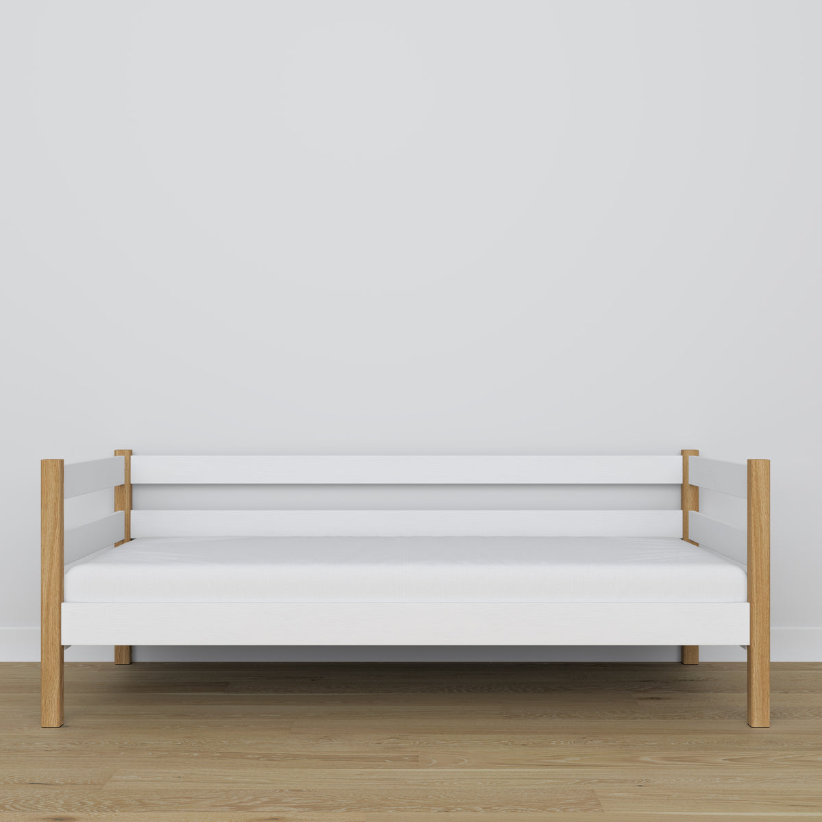 Letto divano in legno bianco-quercia – dettaglio legno e giunzioni, Nizio Home