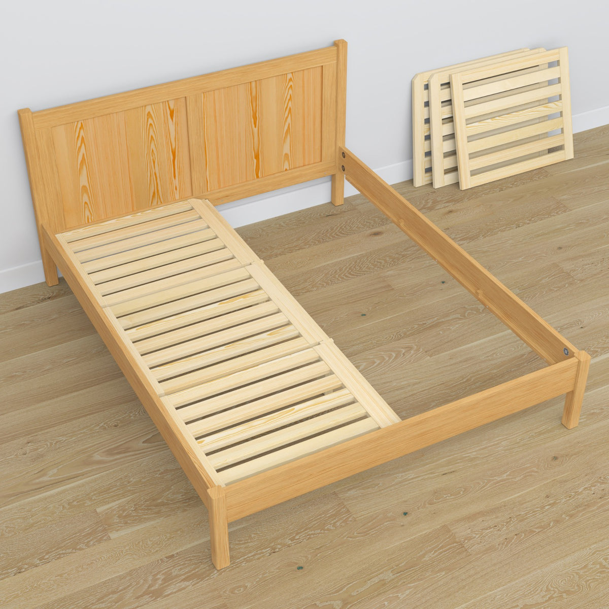 Letto matrimoniale in legno pino naturale – dimensioni e schema, Nizio Home