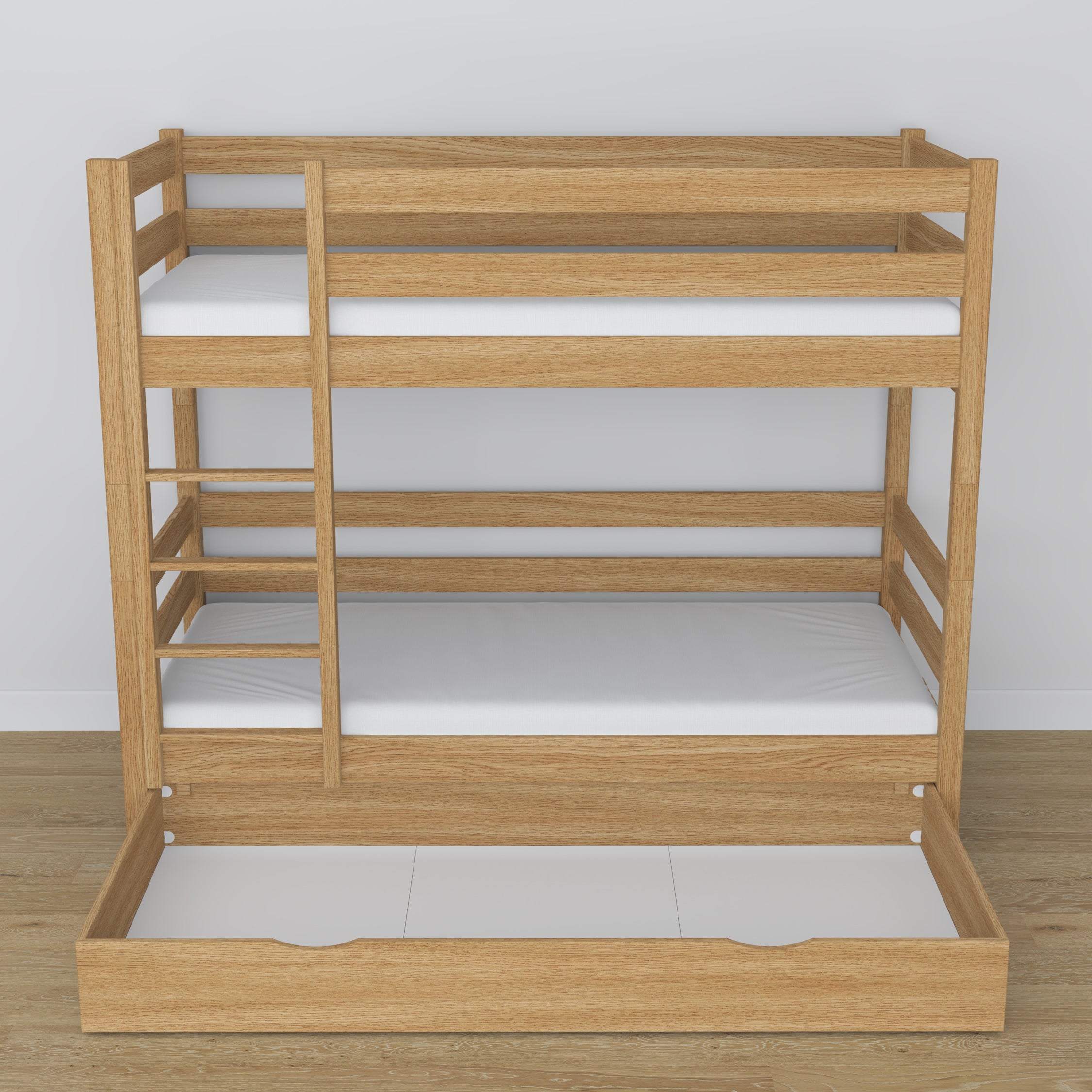 Natural Oak Bunk Bed – Oak Slatted Frame, Side View