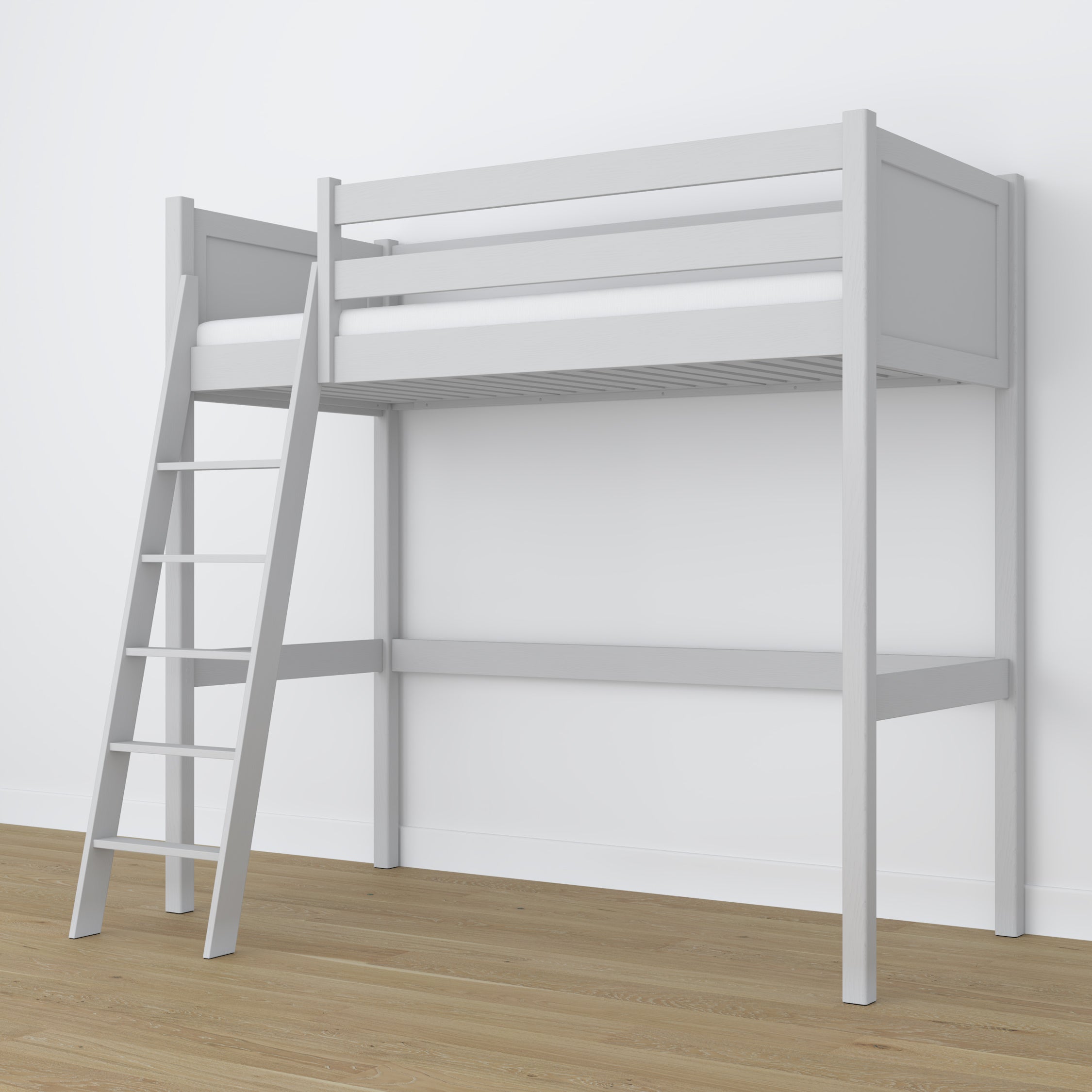Letto a soppalco in legno grigio – spazio libero sotto camera da letto, Nizio