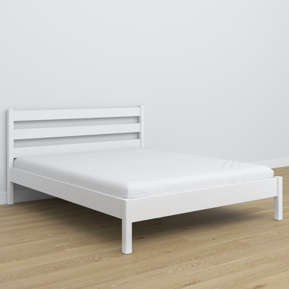 Letto matrimoniale bianco – testiera in legno, dettaglio su qualità legno