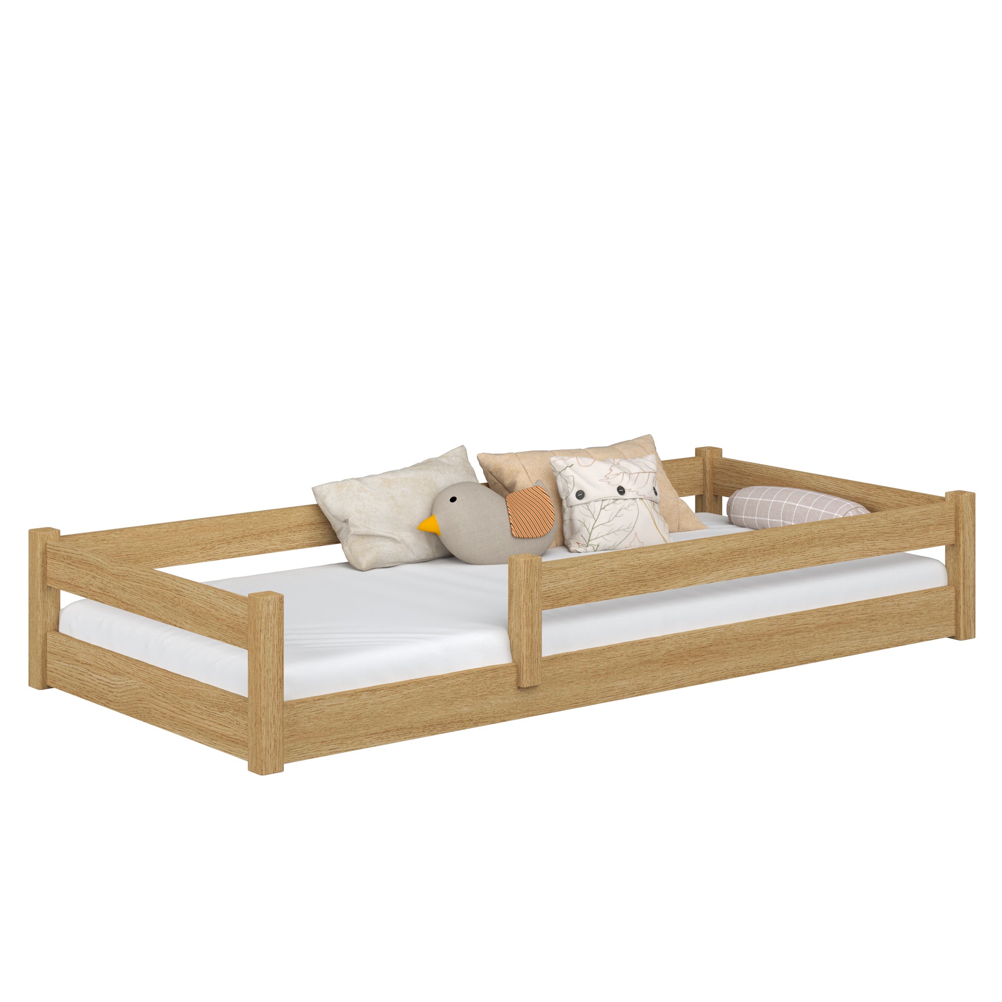 Low Bed Oak Natural Oak – Low Frame, Side View, Scandi Bedroom