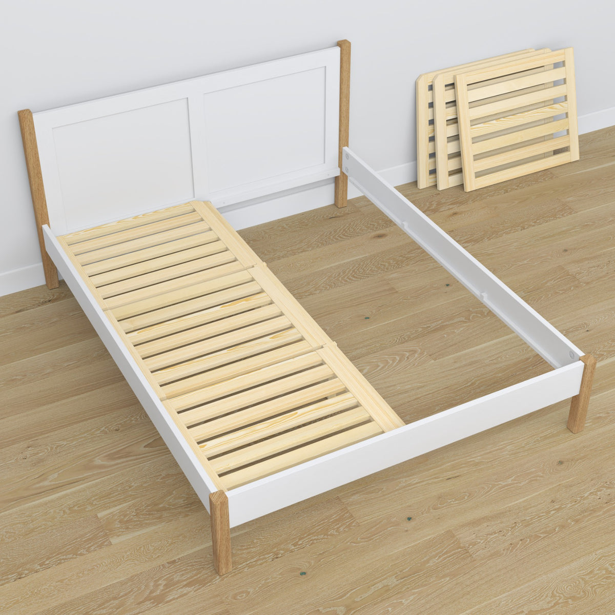 Letto matrimoniale in legno bianco-quercia – dimensioni e schema, Nizio Home