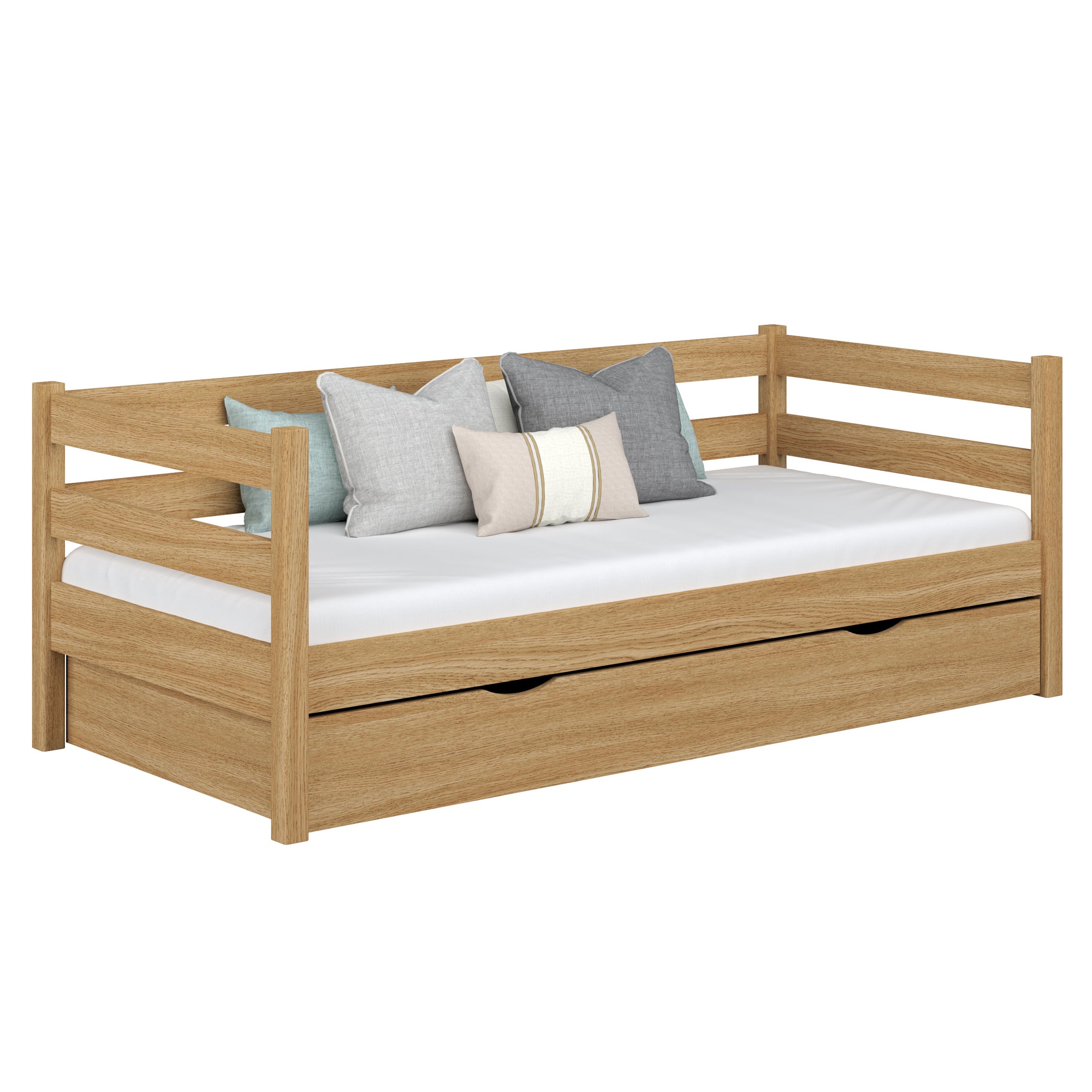 Letto divano con cassetto in rovere naturale – stanza per bambini, stile scandi Nizio