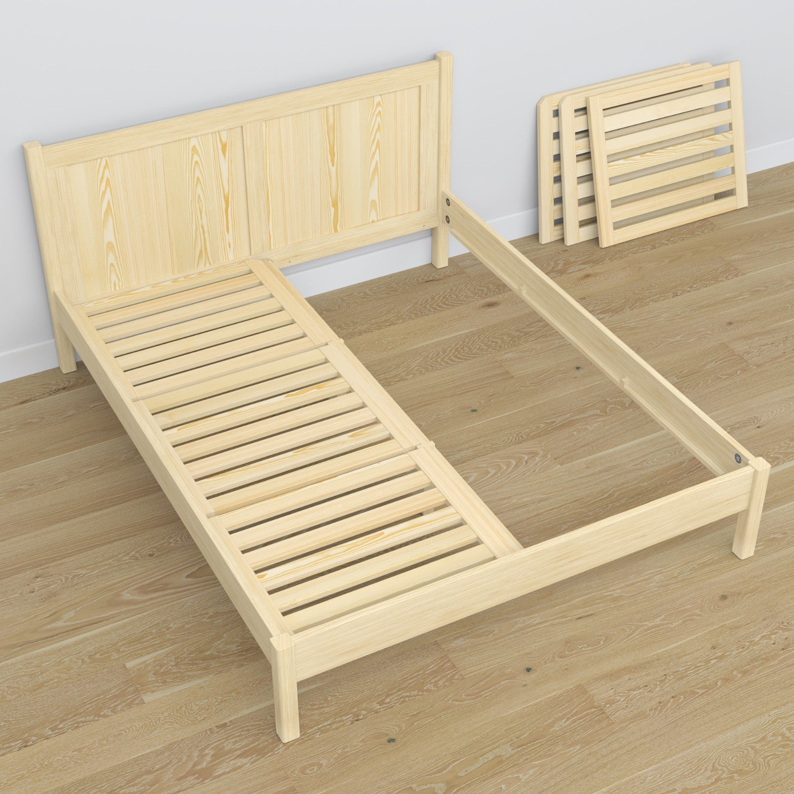 Wooden double bed clear pine – dimensions and diagram, Nizio Home