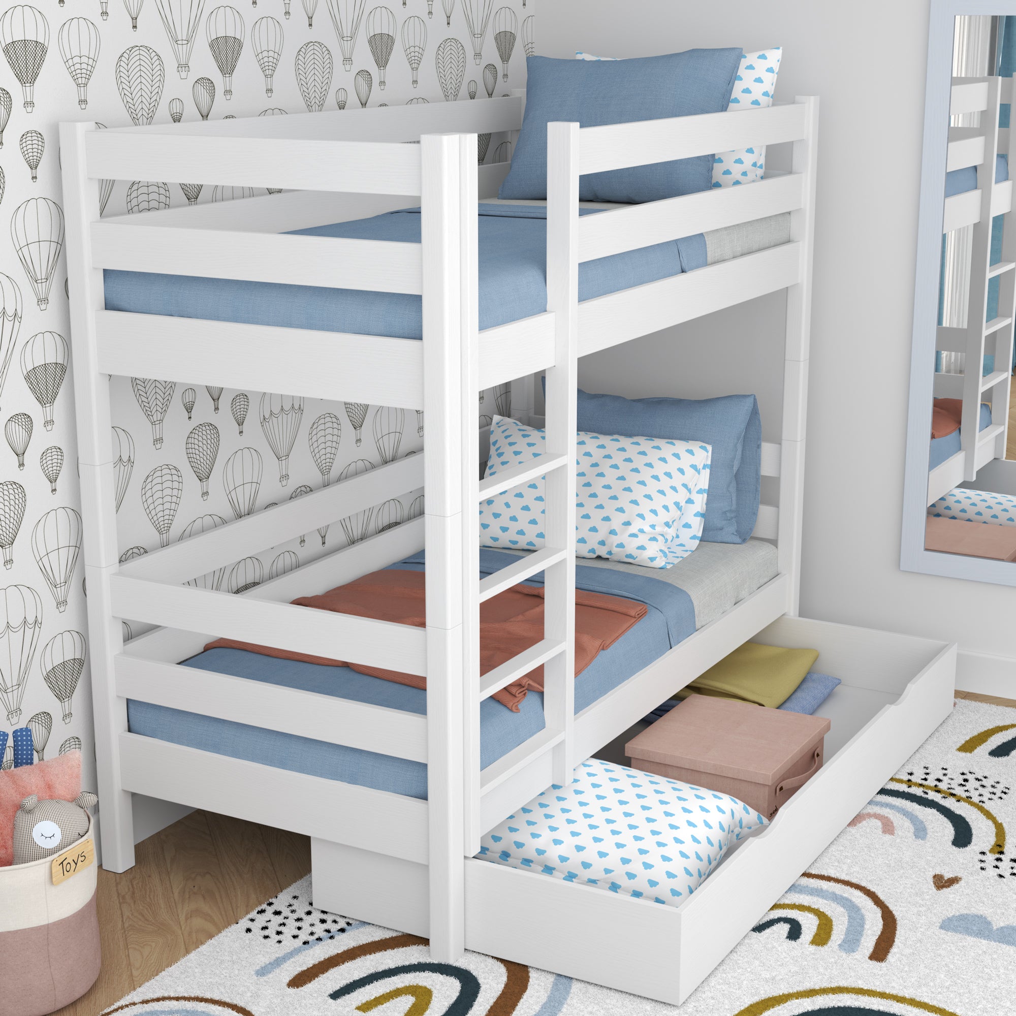 White Bunk Bed for Children – Two Sleeping Areas and Drawer, Wooden