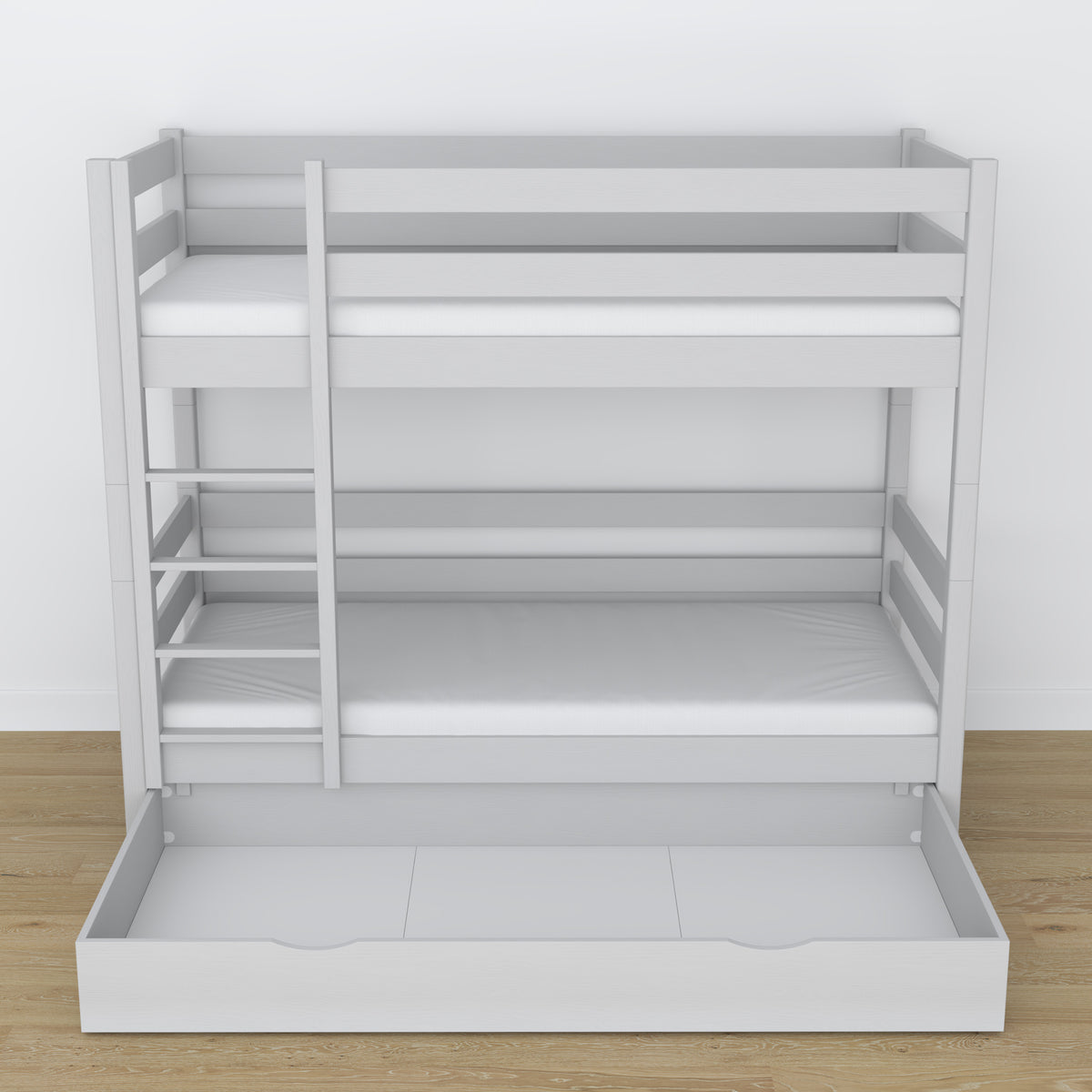 Letto a castello in legno grigio con cassetto – dimensioni e schema, Nizio