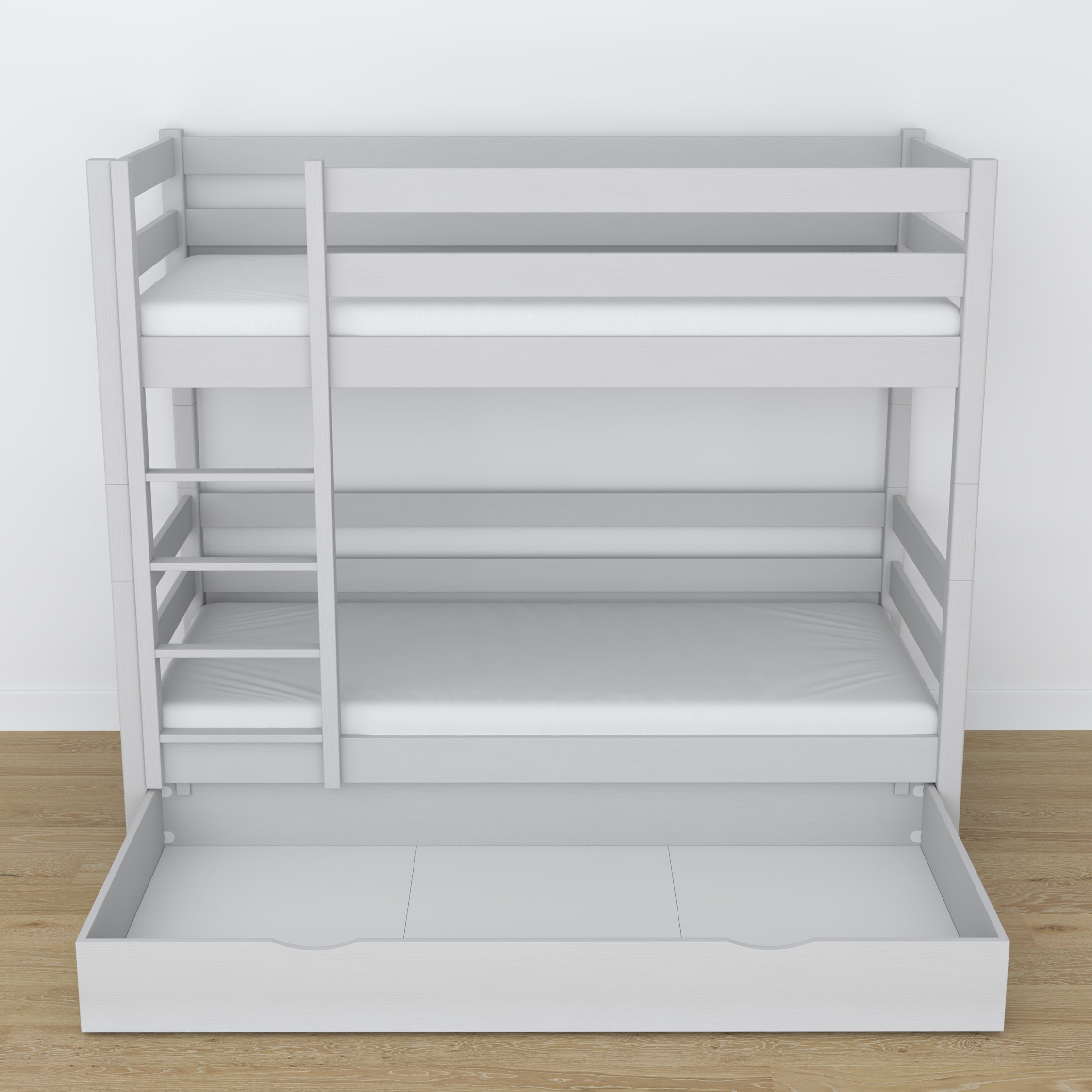 Letto a castello in legno grigio con cassetto – dimensioni e schema, Nizio
