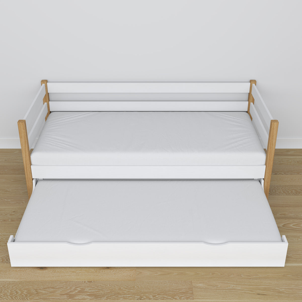 Letto divano con cassetto per materasso bianco-quercia in legno – dimensioni, Nizio