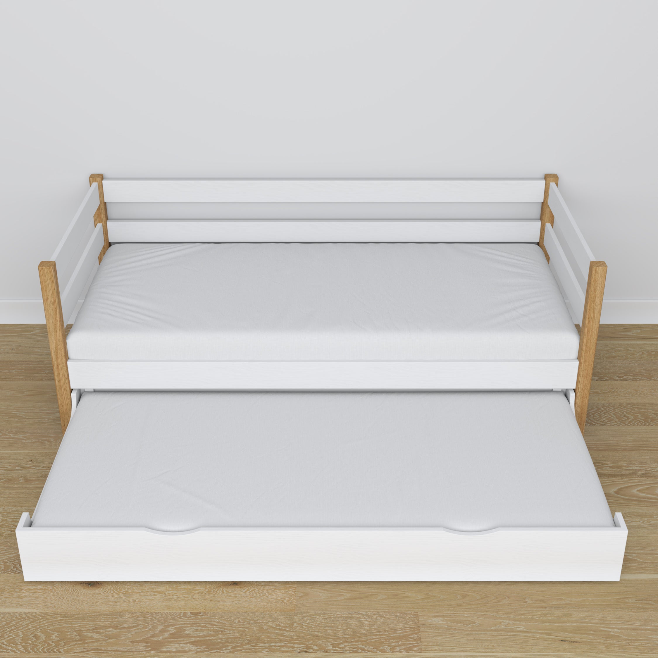 Letto divano con cassetto per materasso bianco-quercia in legno – dimensioni, Nizio