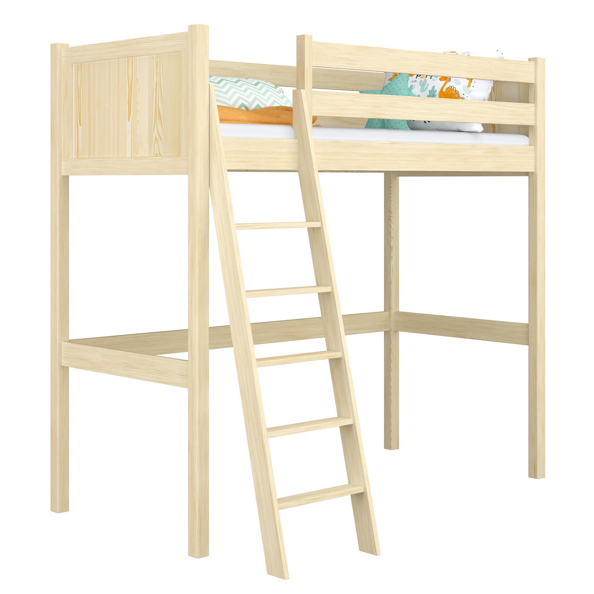Clear Pine Wooden Loft Bed – Children’s Room, Solid Wood, Scandi Style