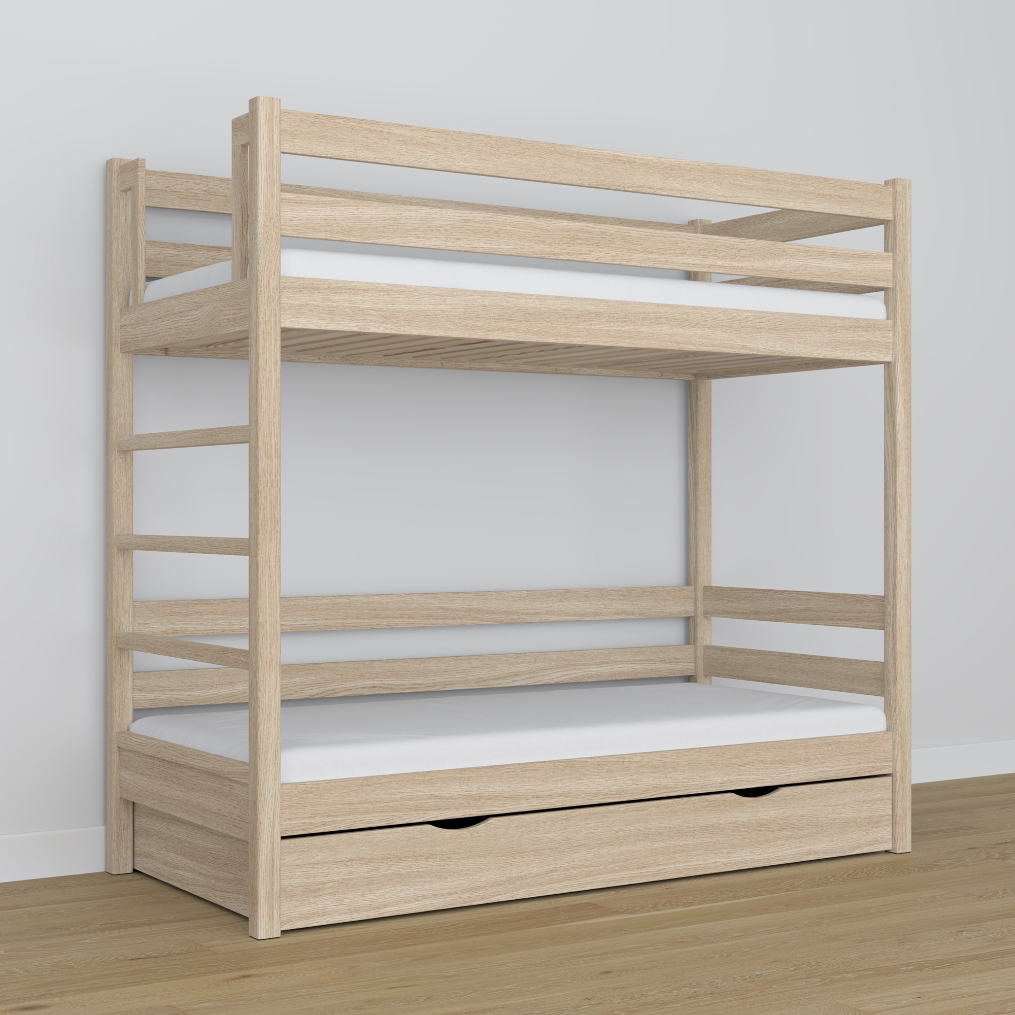 Letto a castello con cassetto quercia sbiancata con quercia – scandinavo design, Nizio
