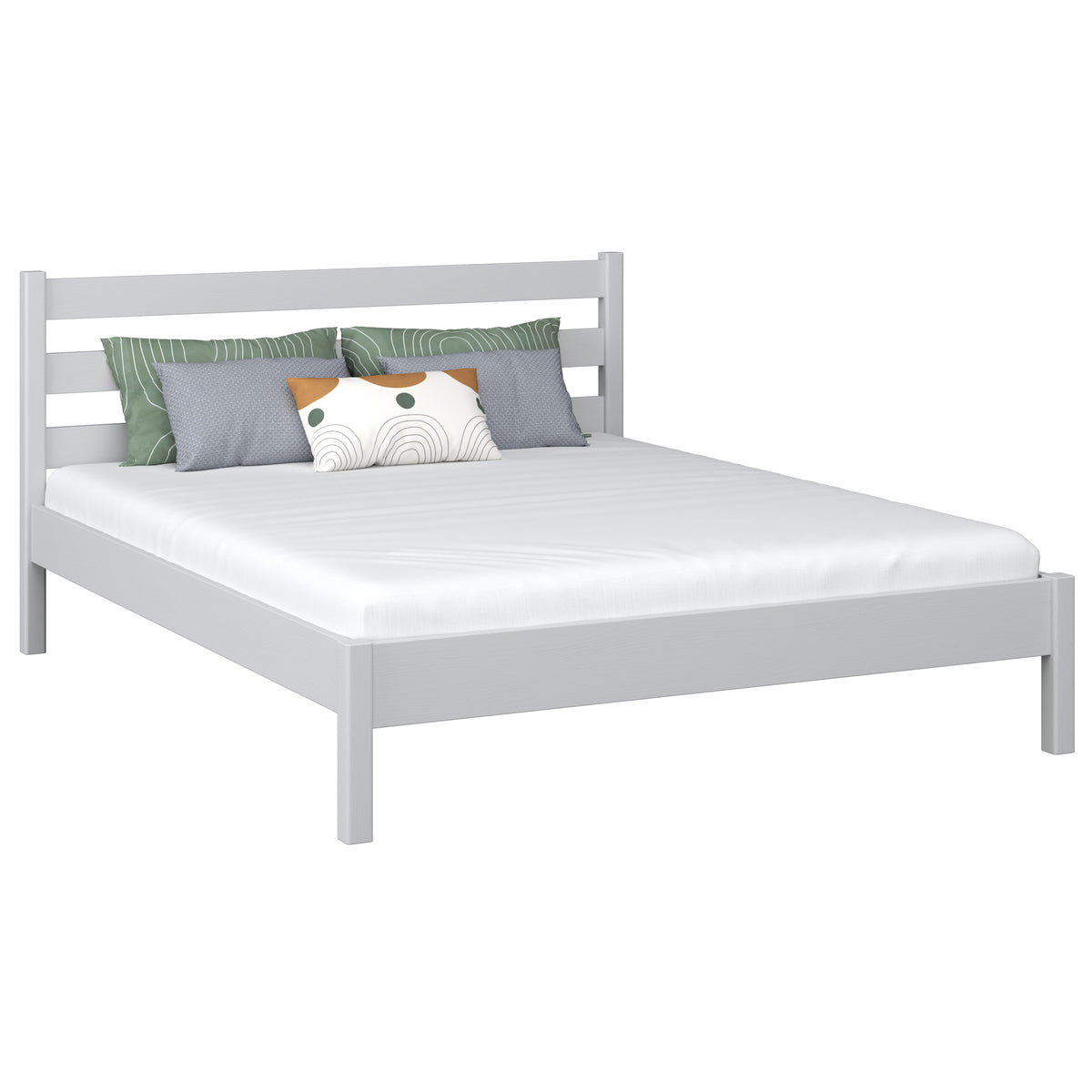 In legno letto matrimoniale N01 grigio – vista generale, legno massello in pino