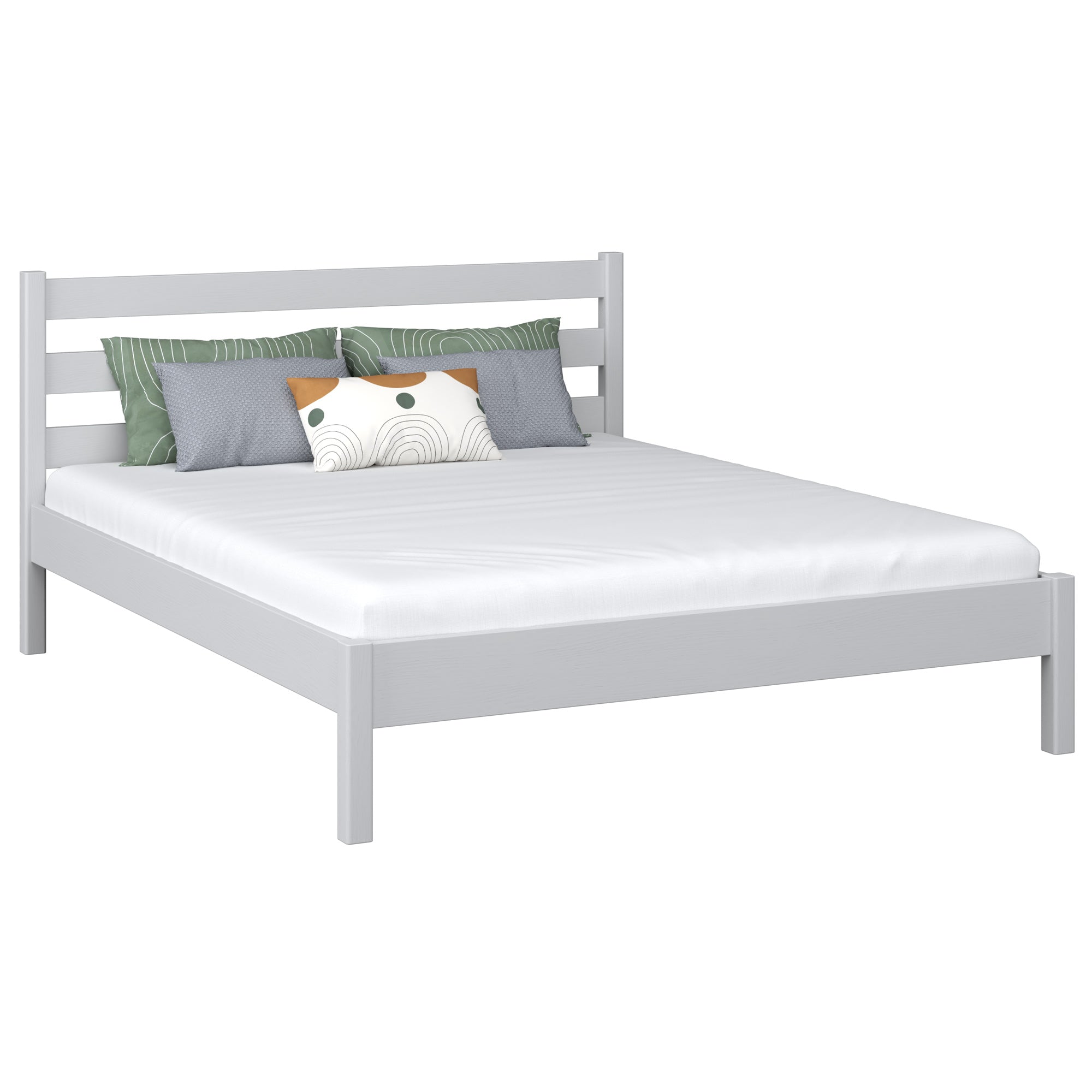 In legno letto matrimoniale N01 grigio – vista generale, legno massello in pino
