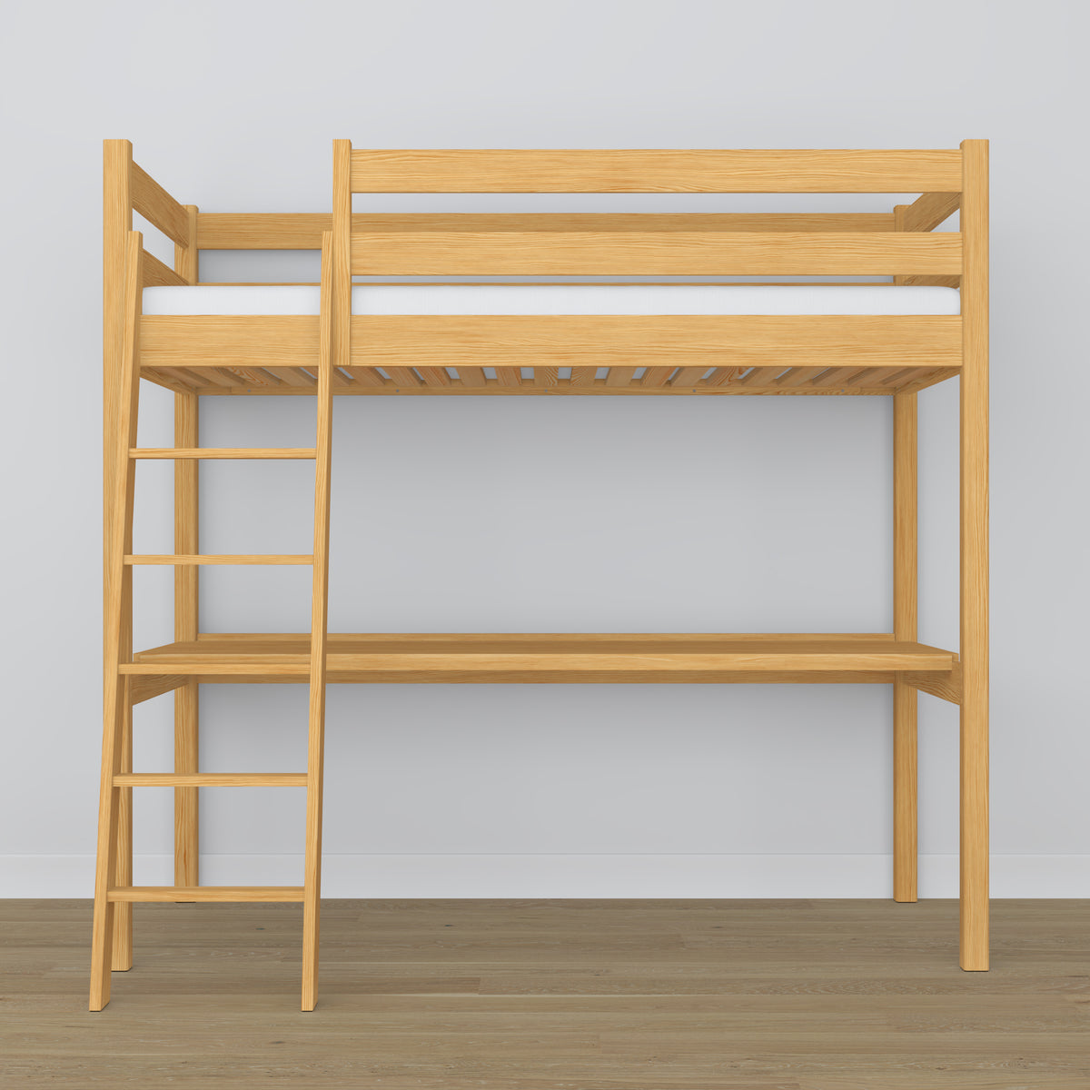Natural Pine Wooden Loft Bed with Desk – Ladder and Joint Details