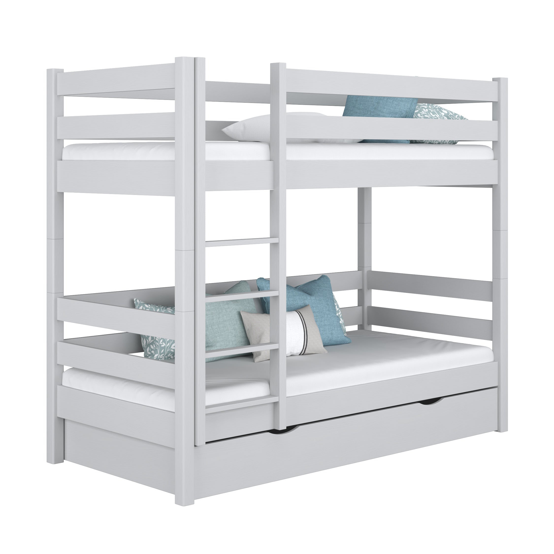 Letto a castello con cassetto in legno grigio – stanza per bambini, legno massello, scandi