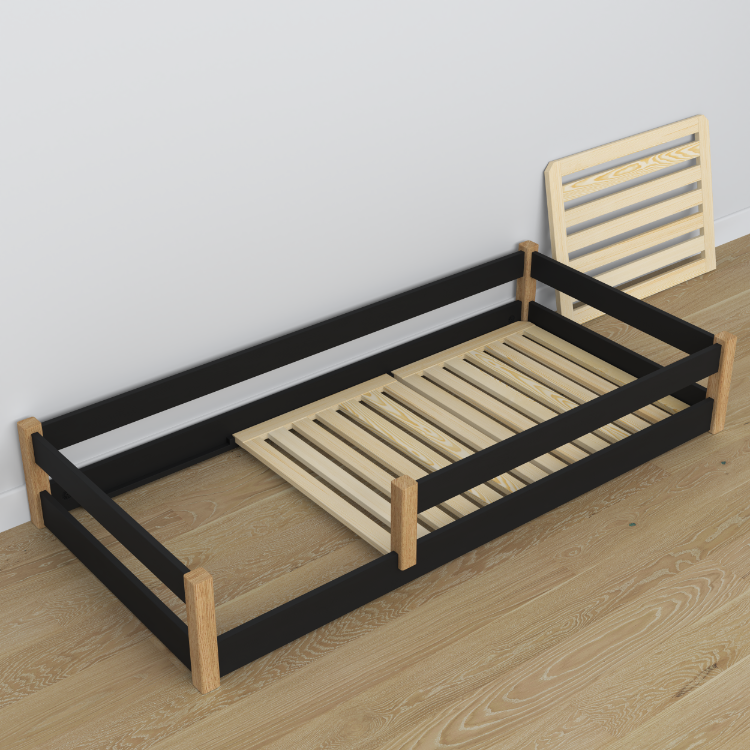 Low Bed Black and Oak Wooden – Dimensions and Diagram, Nizio