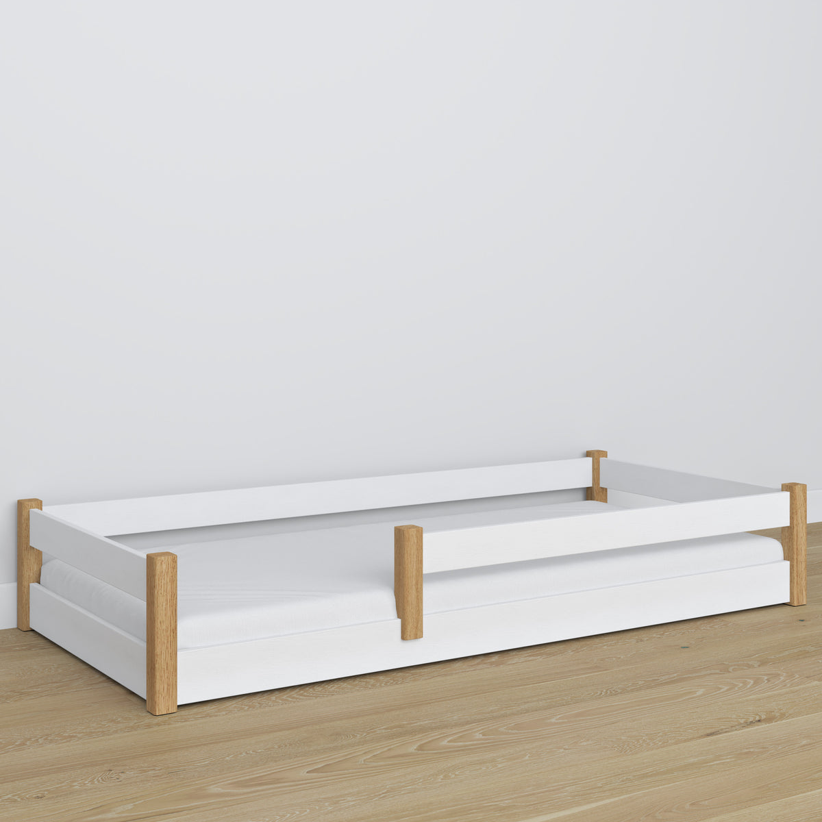 Low Bed White and Oak Wooden – Dimensions and Diagram, Nizio