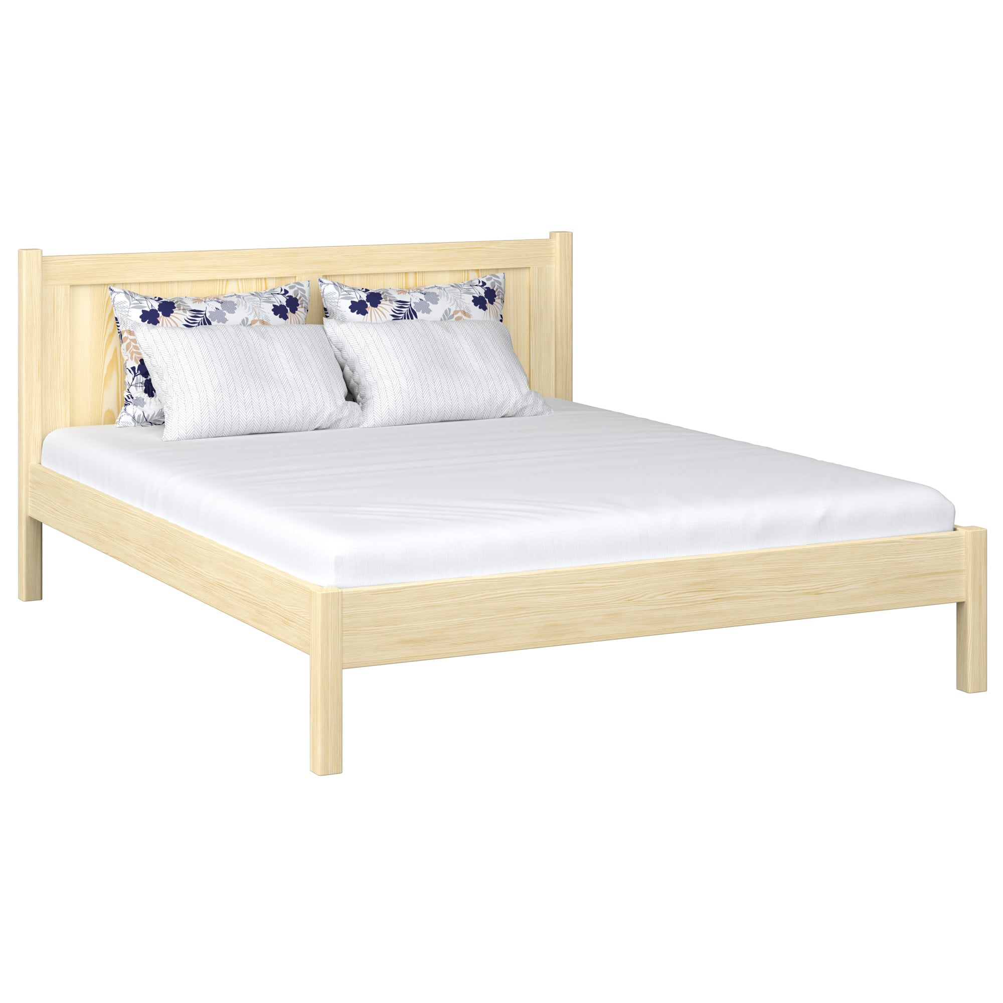Wooden double bed clear pine – bedroom, solid wood, Scandinavian style