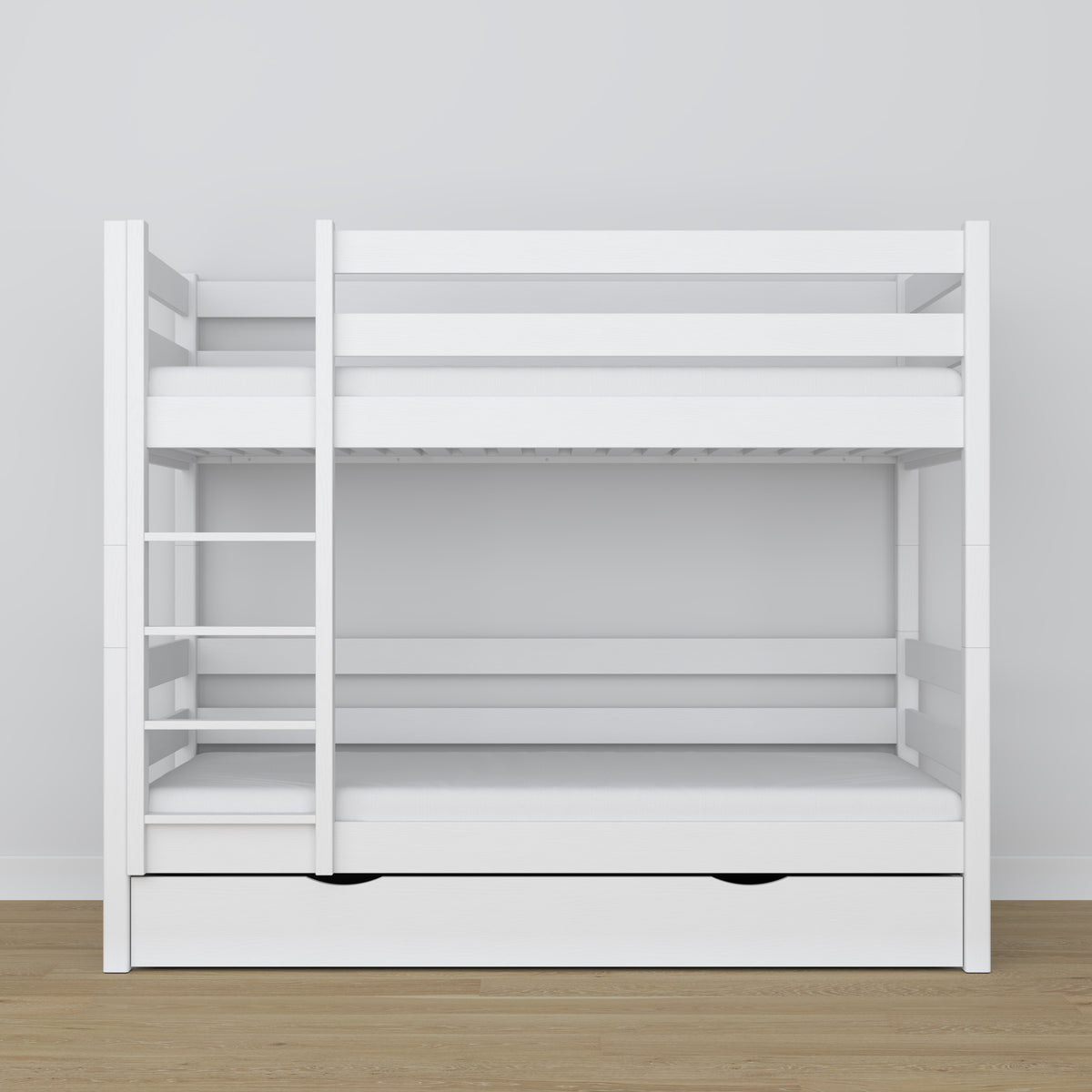 White Wooden Bunk Bed – Ladder and Joint Details, Children’s Room